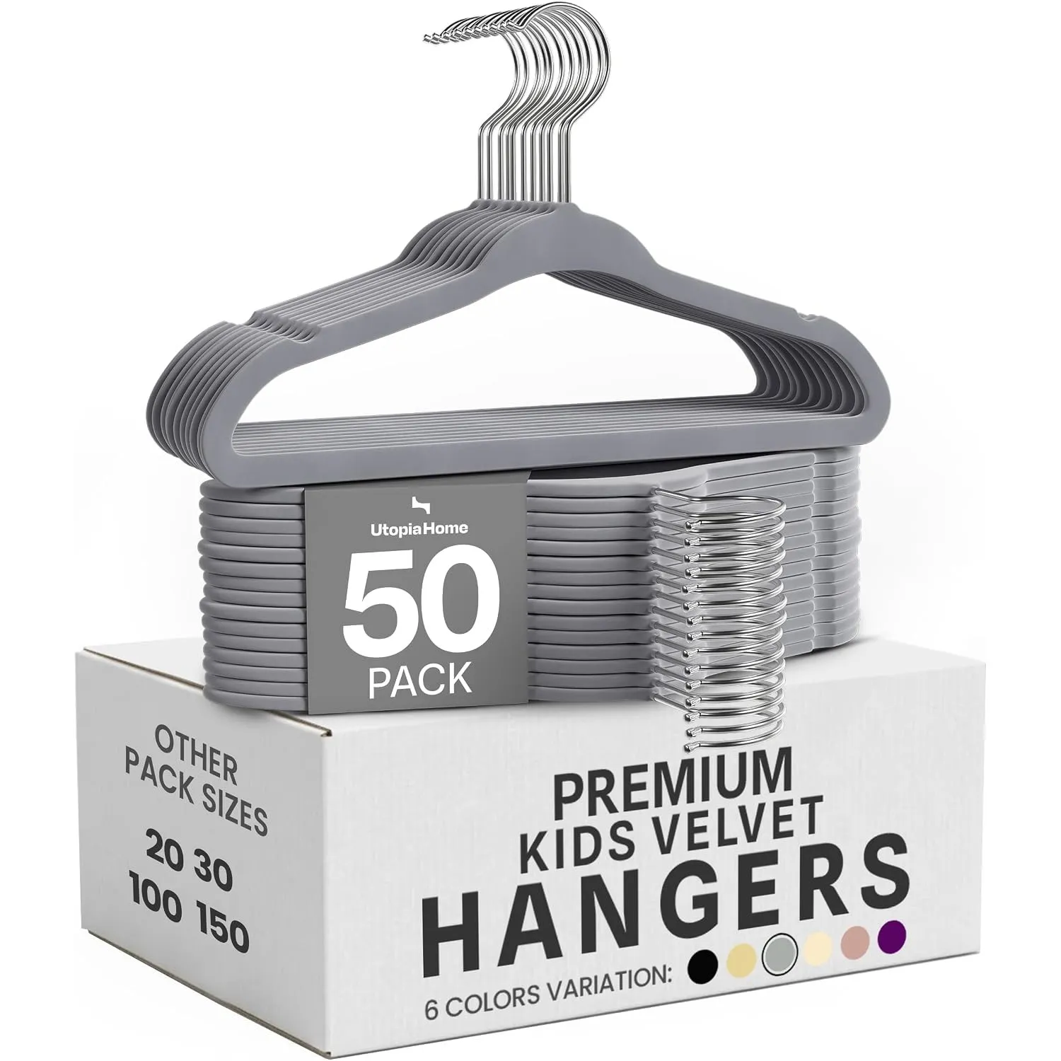 Utopia Home - Premium Kinder-Kleiderbügel aus Samt (Grau, 50er-Pack) | Hochwertige, rutschfeste Baby-Kleiderbügel für B…
