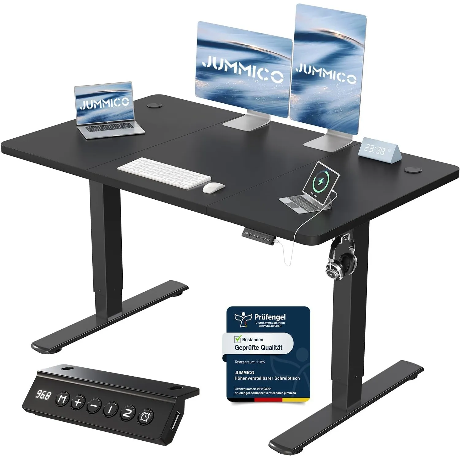 JUMMICO Höhenverstellbarer Schreibtisch mit USB-Ladeanschluss,Schreibtisch Höhenverstellbar Elektrisch 120 x 60 cm, Ste…