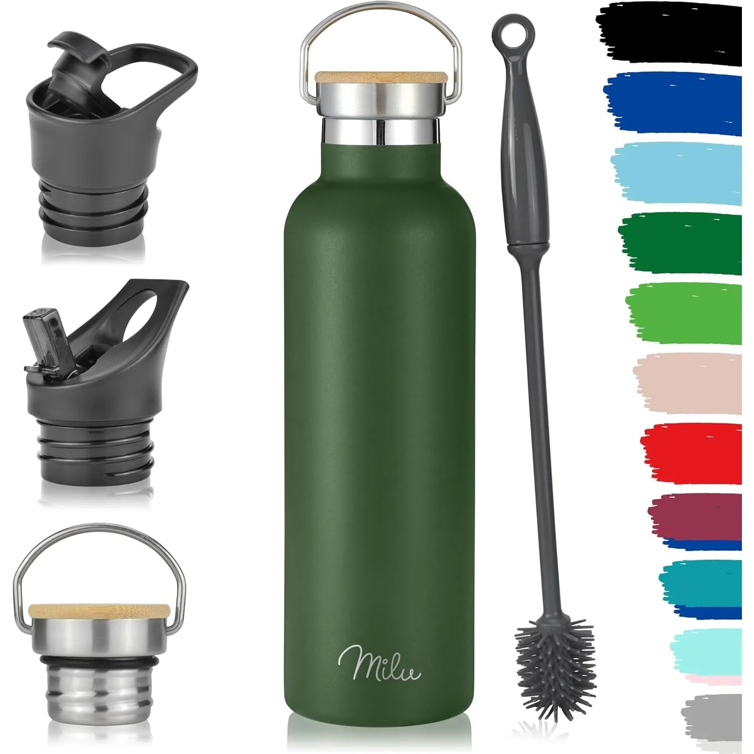 Milu Edelstahl Trinkflasche 350ml 500ml 750ml 1000ml (+3 Deckel) Thermosflasche mit Strohhalm, Isolierte Wasserflasche,…