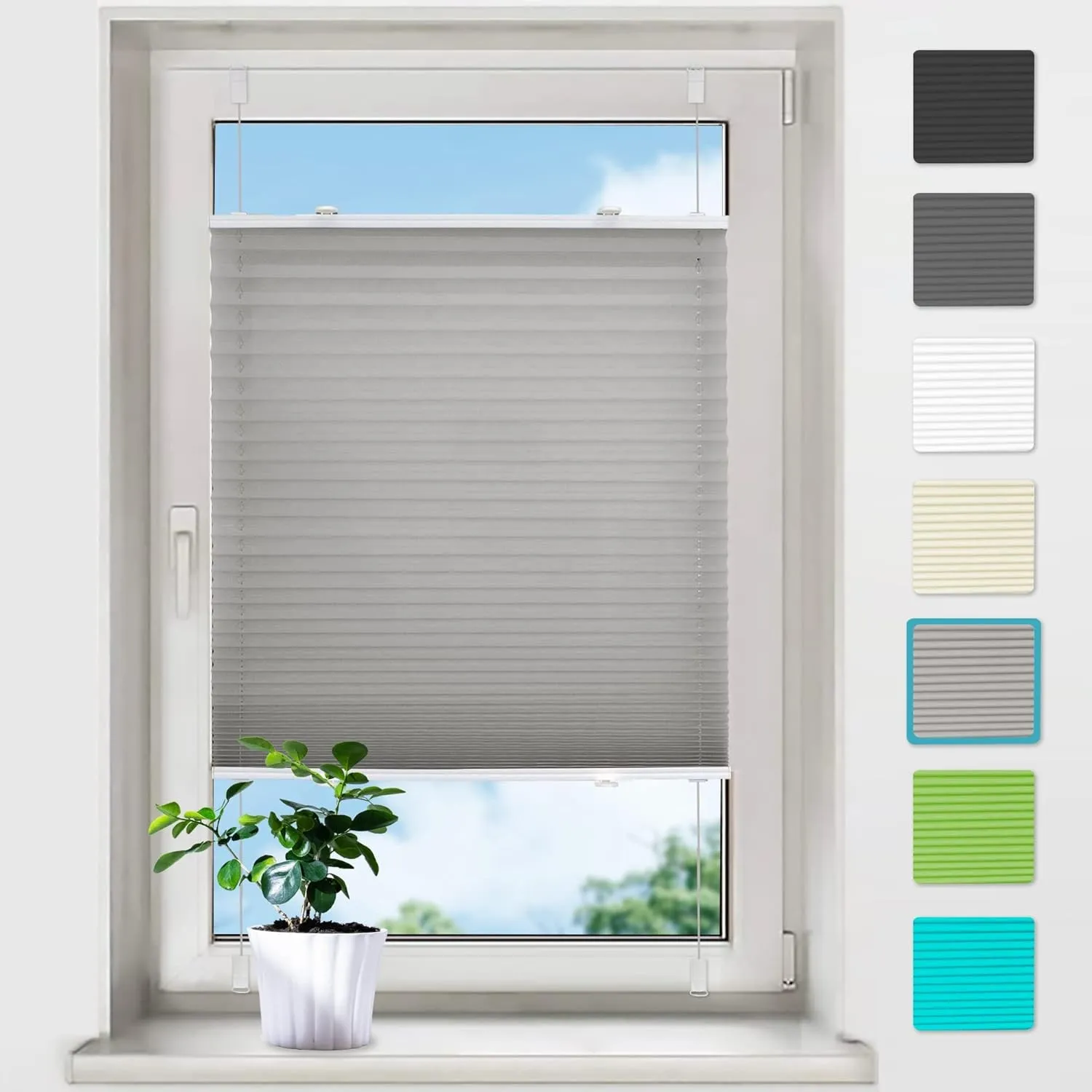 bobodeco Plissee ohne Bohren Plissees Klemmfix - Grau 80x210 cm (BxH) - Easyfix Plisseerollo Jalousie Faltrollo Blickdi…