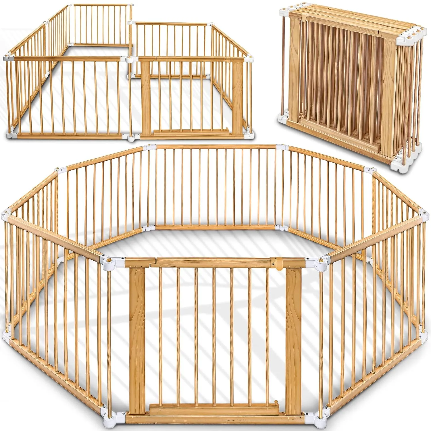 KIDUKU® 7,2 Meter Baby Laufgitter XXL klappbar inkl. Tür | Laufstall mit doppelter Sicherung | Absperrgitter für Kinder…