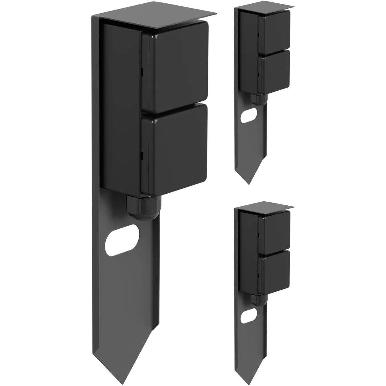 ledscom.de 3X Garten Steckdosensäule PIWI mit Erdspieß für außen, IP44, 2-Fach, Edelstahl, anthrazit, eckig, 30 cm