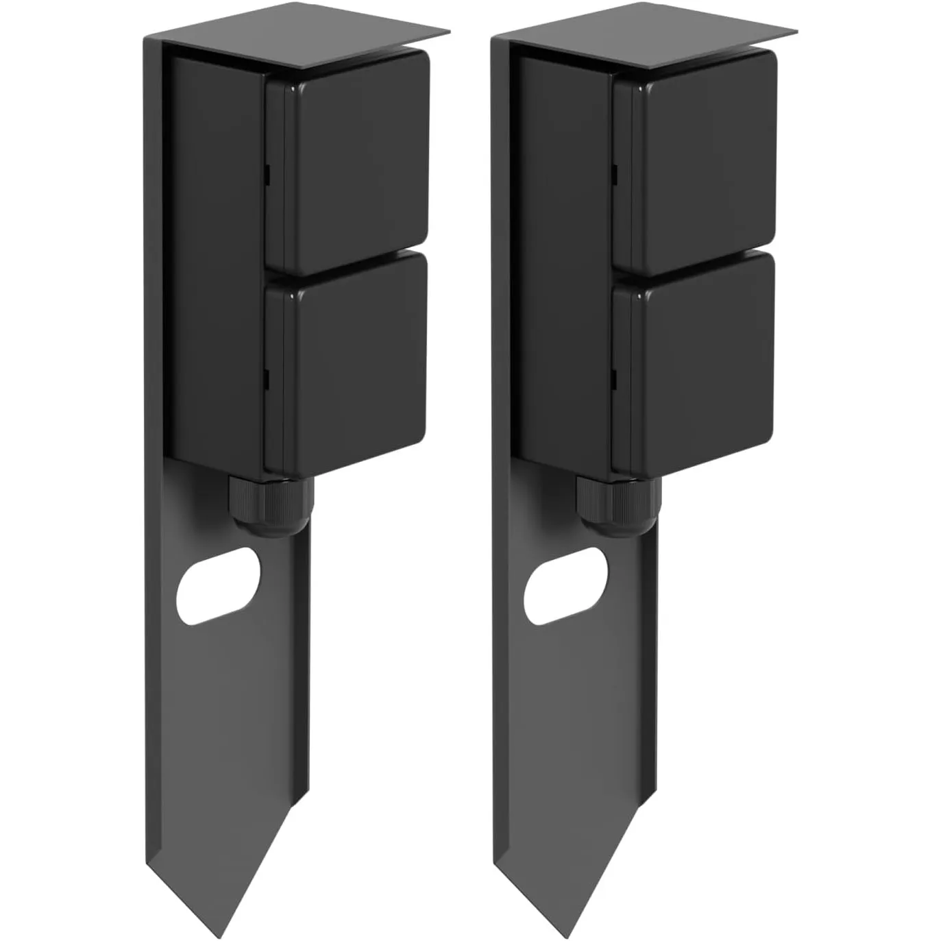 ledscom.de 2X Garten Steckdosensäule PIWI mit Erdspieß für außen, IP44, 2-Fach, Edelstahl, anthrazit, eckig, 30 cm