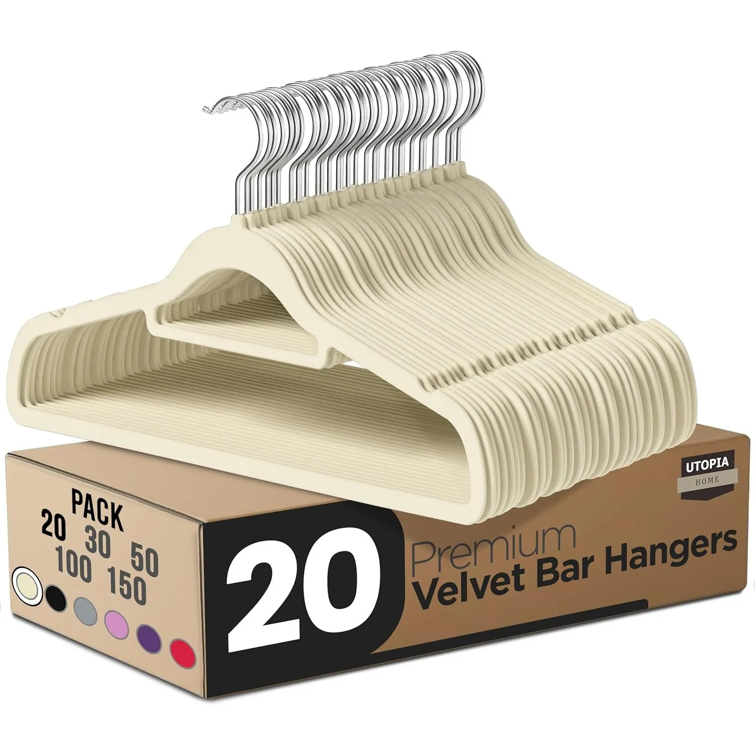 Utopia Home - Premium Kleiderbügel aus Samt (Elfenbein, 20er-Pack)