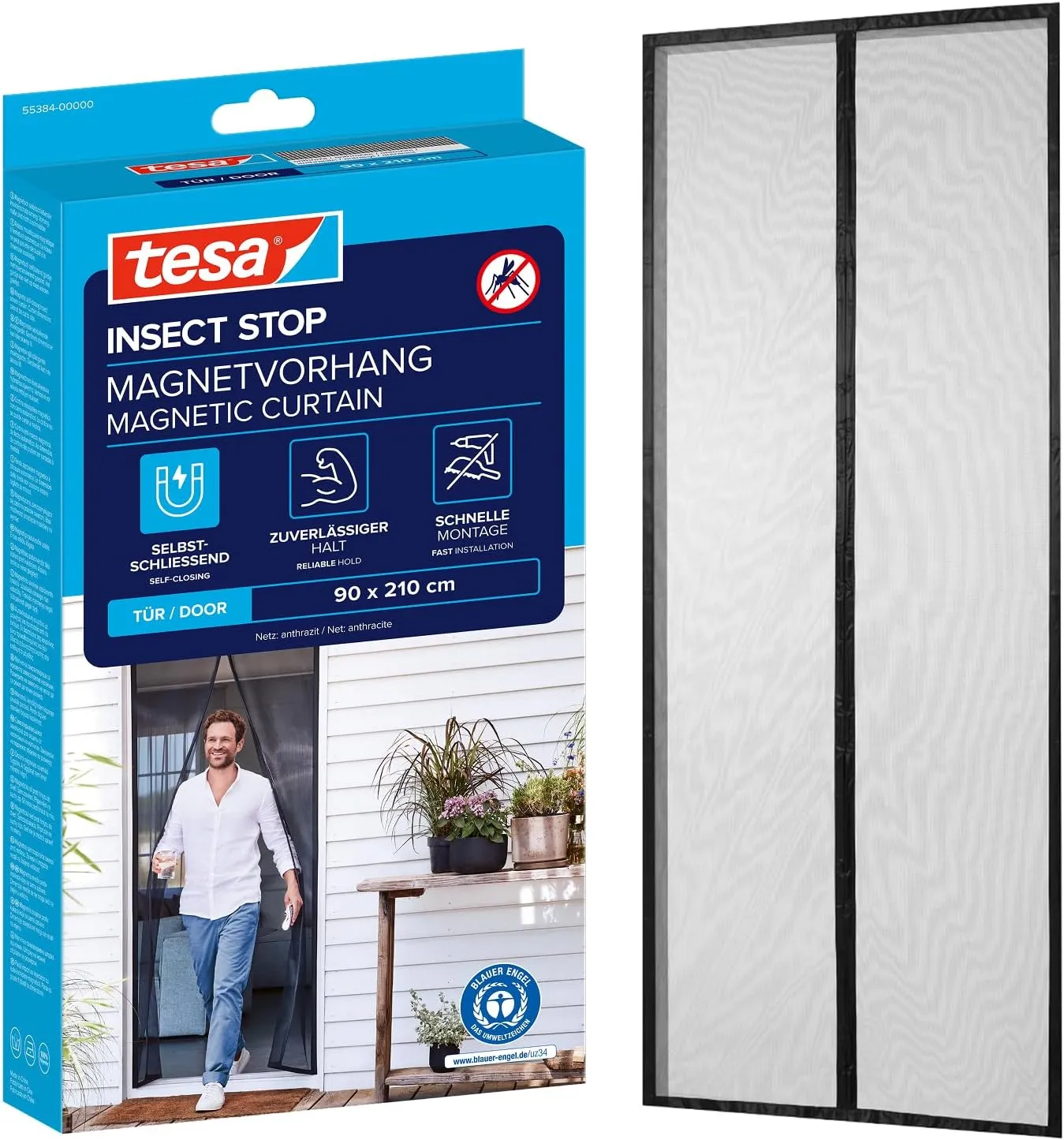 tesa INSECT STOP Magnetvorhang - selbstschließend - Insektenschutzvorhang mit Magneten für Balkon- und Terrassentüren -…
