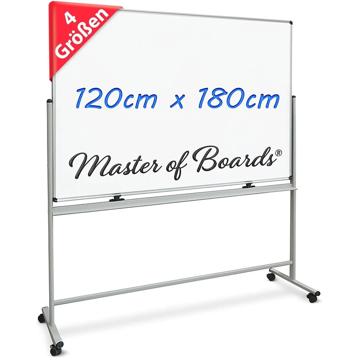 Master of Boards Magnettafel Whiteboard mit Ständer 120 x 180cm mobiles White Board auf Rollen doppelseitige Stativdreh…