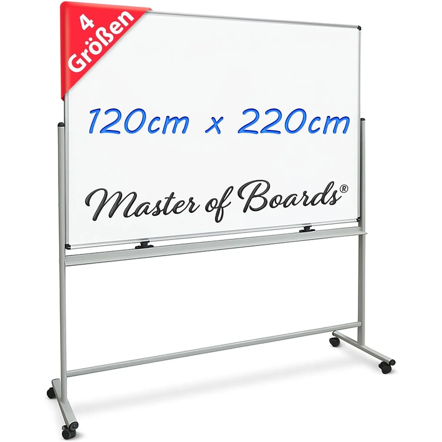 Master of Boards Magnettafel Whiteboard mit Ständer 120 x 220cm mobiles White Board auf Rollen doppelseitige Stativdreh…