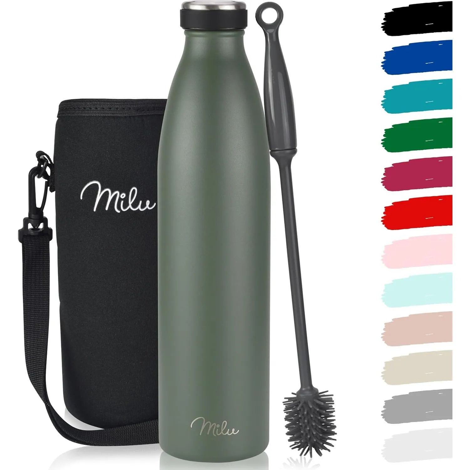 Milu Edelstahl Trinkflasche 350ml 500ml 750ml 1L, 1,5L Thermosflasche Isolierte Wasserflasche Auslaufsichere Isolierfla…