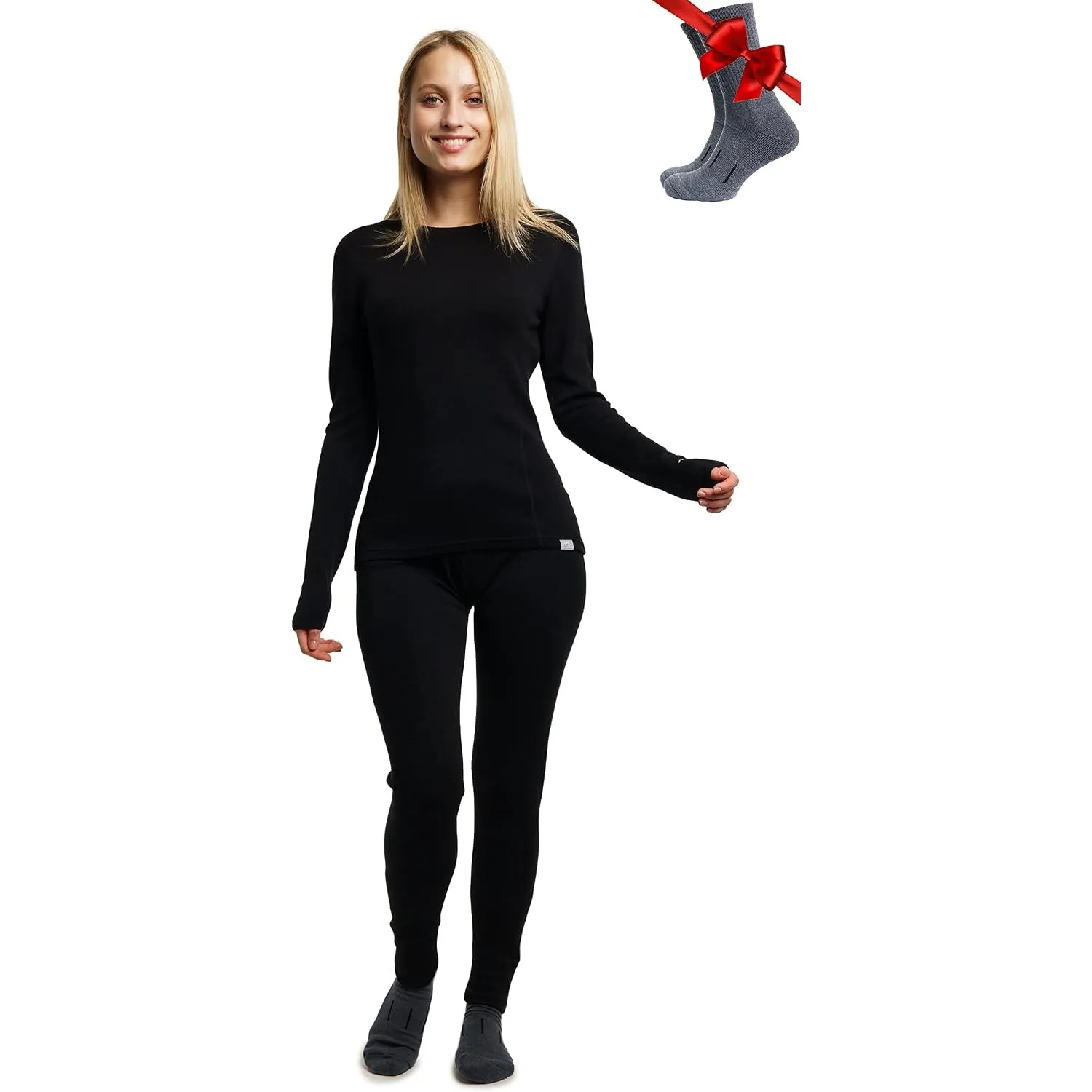 Merino.tech 100% Merino Unterwäsche Damen Set Shirt & Hose + Wandersocken