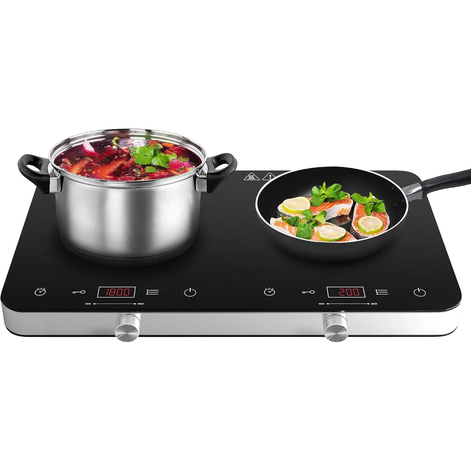 Induktionskochfeld 2 Platten, Cooktron Doppel-Induktionskochplatte mit Touch & Knopfsteuerung, Unabhängige Steuerung, 1…