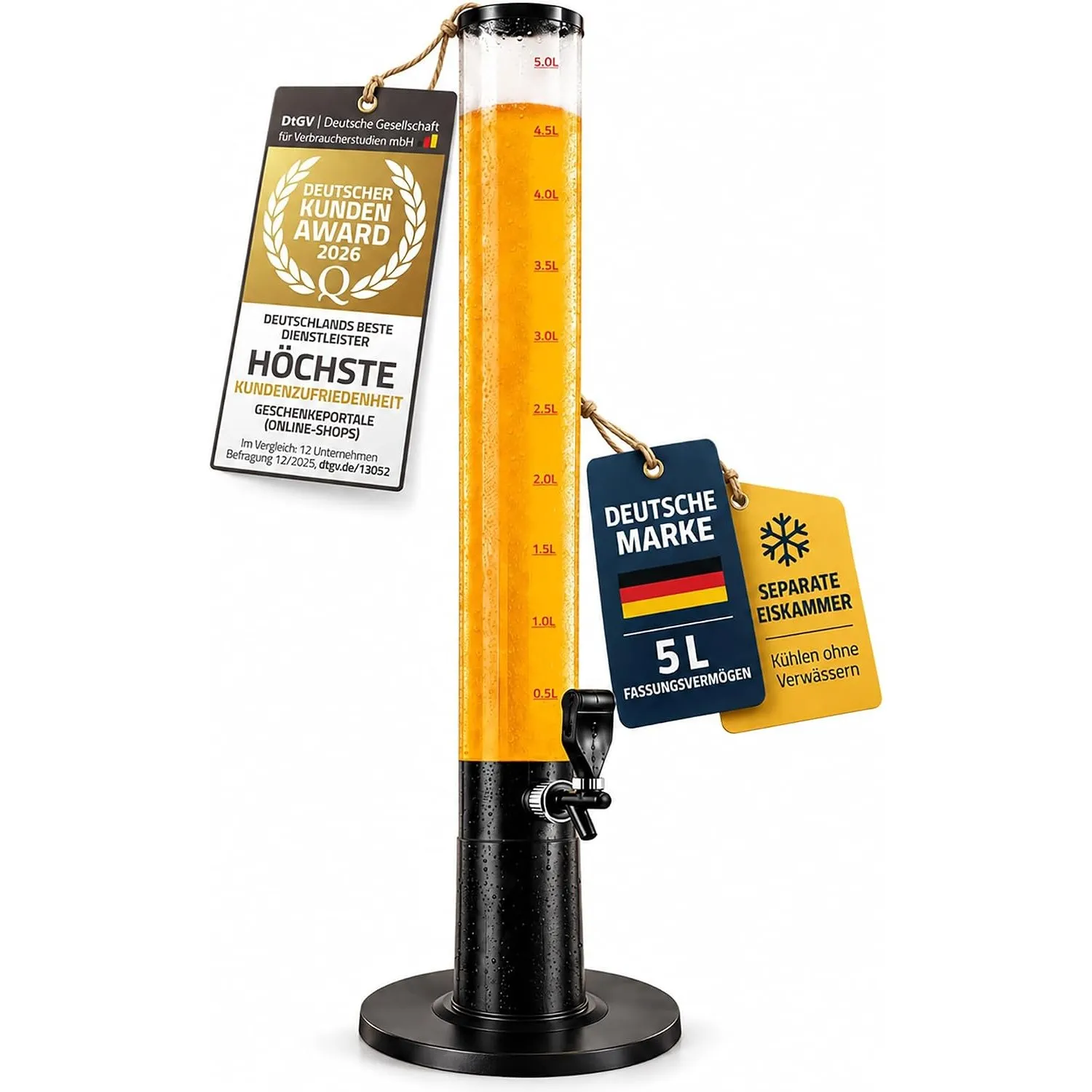 Biersäule 5L - XXL Party Bierzapfanlage, Bierturm & Trinksäule mit Zapfhahn