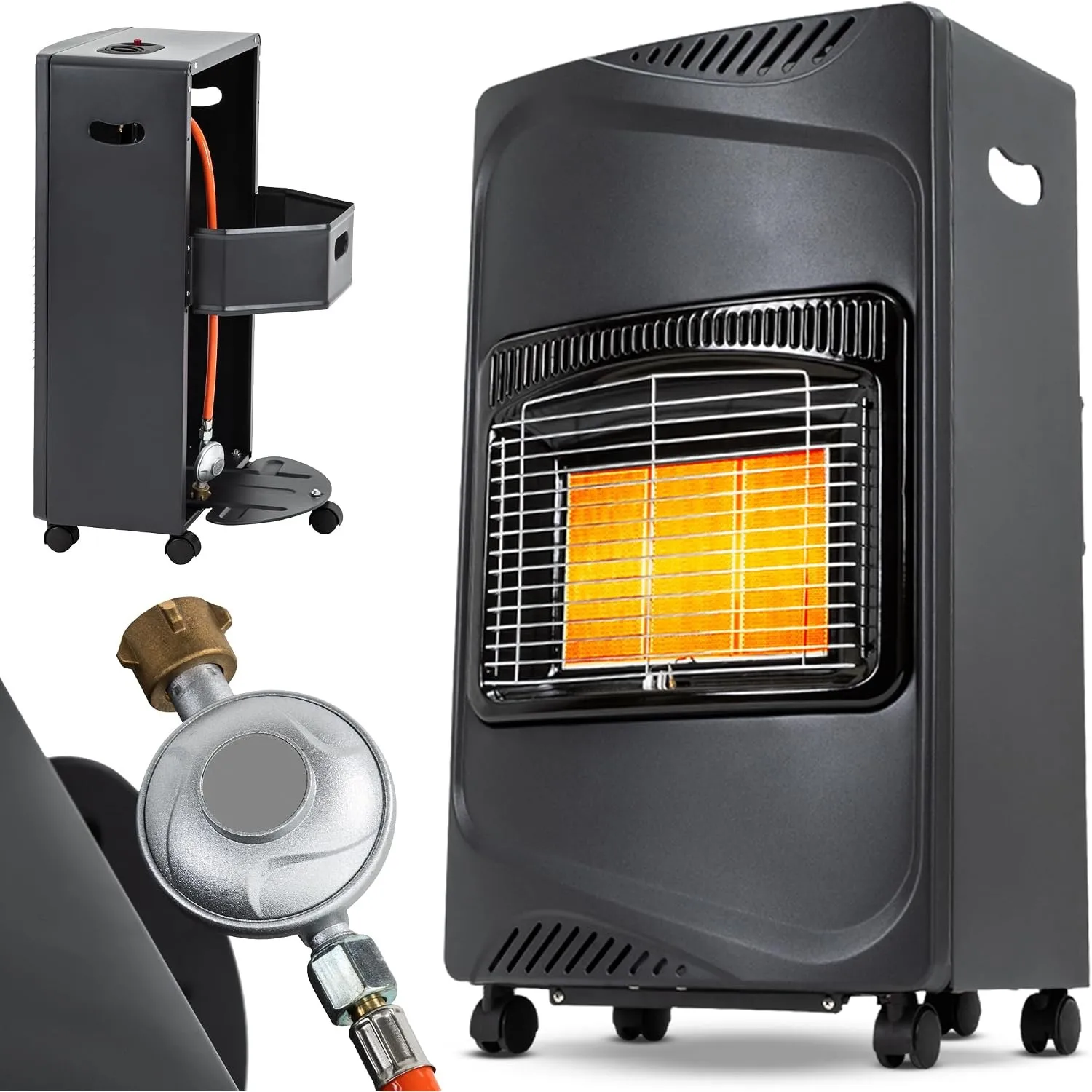 Heidenfeld Gasheizung Inferno GH100 | 3 Heizstufen | 4200 Watt (Schwarz)
