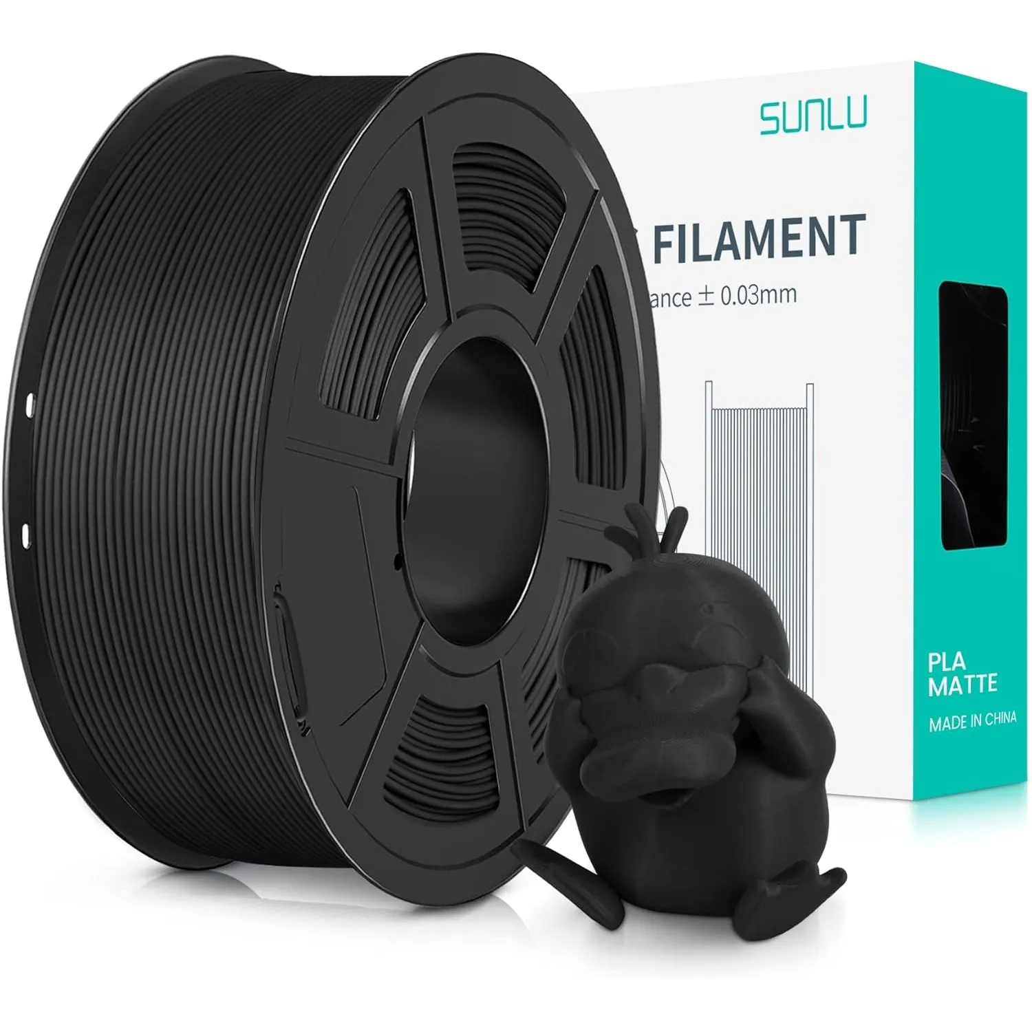 SUNLU Matte PLA Filament 1.75mm Schwarz, 3D Drucker Filament PLA
