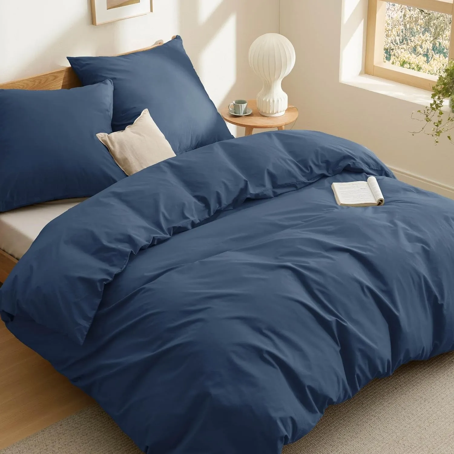 BEDSURE Bettwäsche 155x220 Baumwolle 3tlg. - Blau Set 2x80x80 Kissen