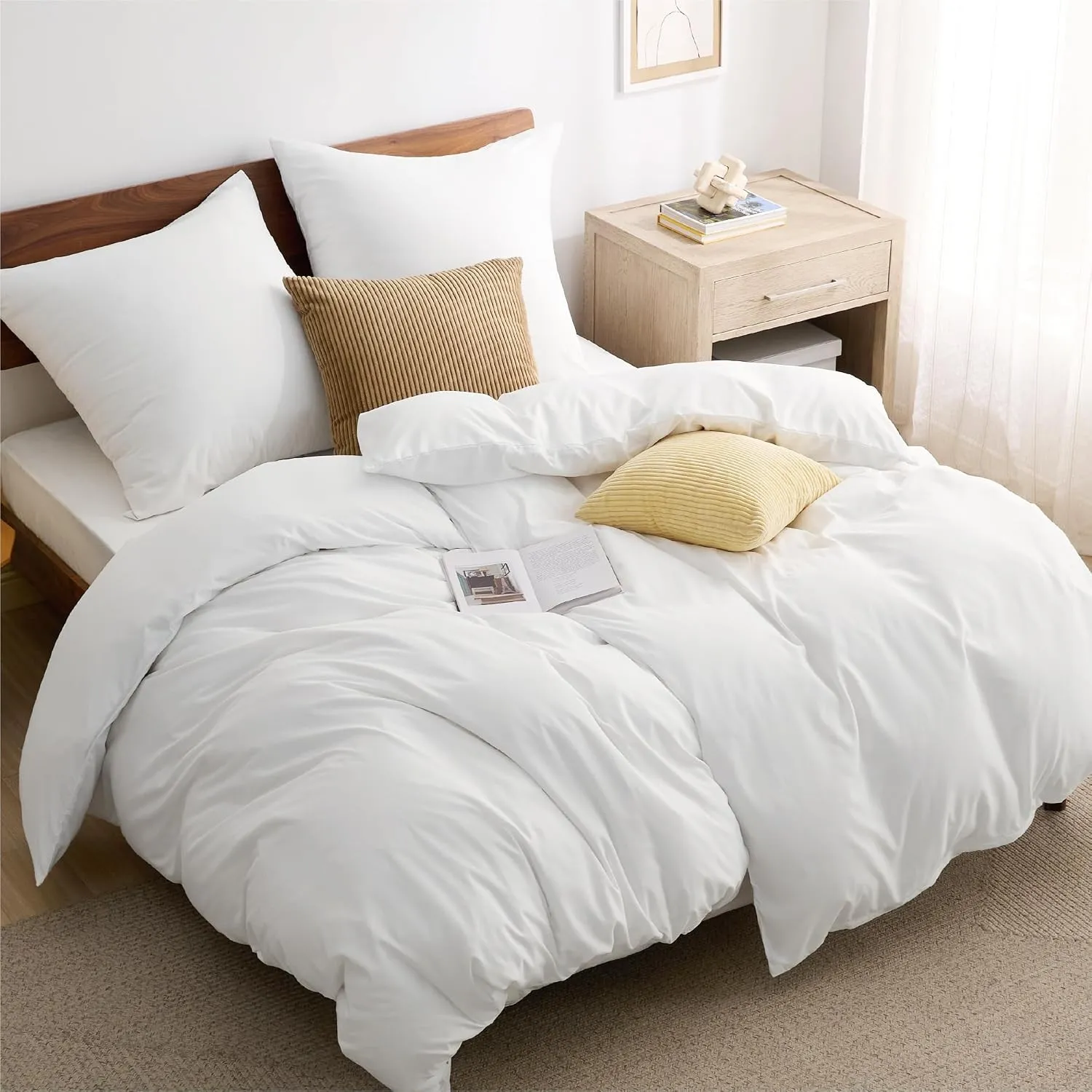 BEDSURE Bettwäsche 135x200 Baumwolle 4tlg. - Naturweiß Set 2x80x80 Kissen