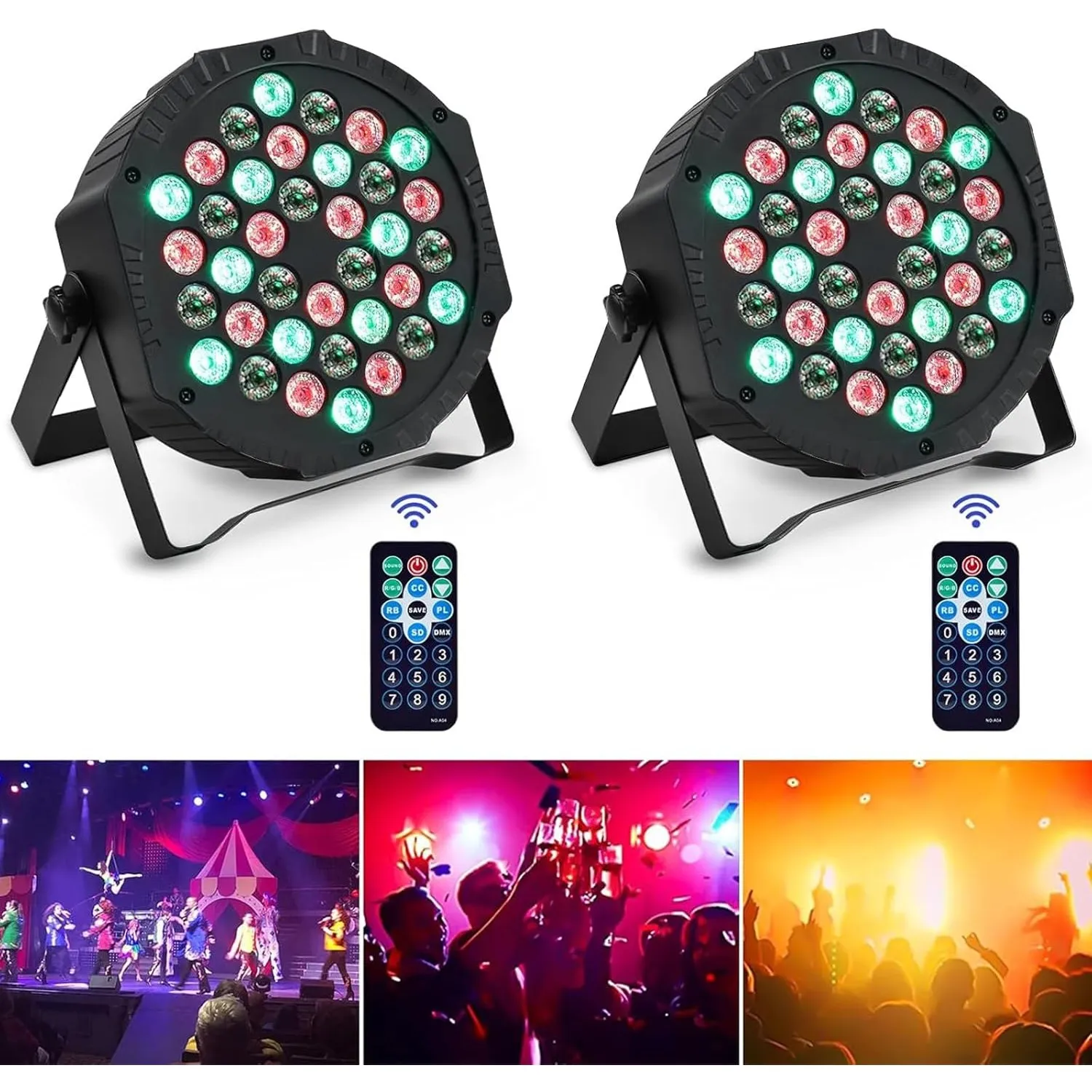 Discolicht Partylicht RGB, 2Pack Bhnenlicht Partylicht mit Fernbedienung, 36 LED Par Strahler für Bar Stage DJ Party Sh…