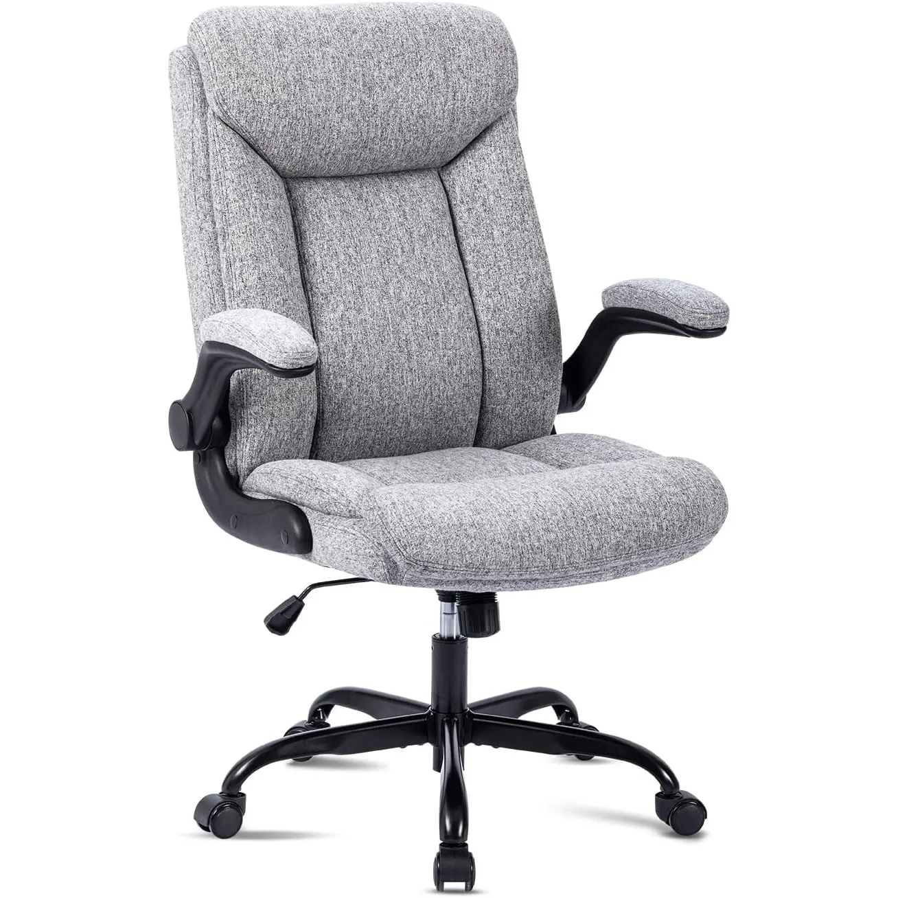 MZLEE Stoff Bürostuhl Ergonomisch, Schreibtischstuhl & Drehstuhl, Grau | Klappbare Armlehnen, Lendenwirbelstütze, 150 k…