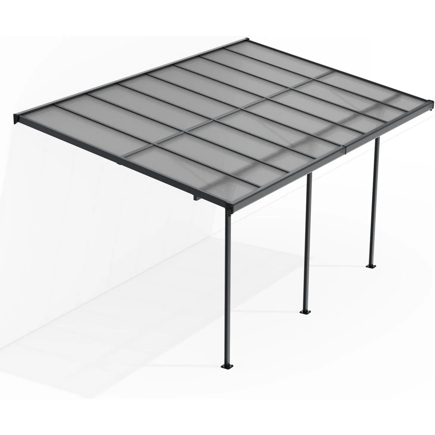Juskys Terrassenüberdachung Borneo 5x3 m — Sonnenschutz aus Aluminium mit grauen Doppelstegplatten — Terrassendach zur …