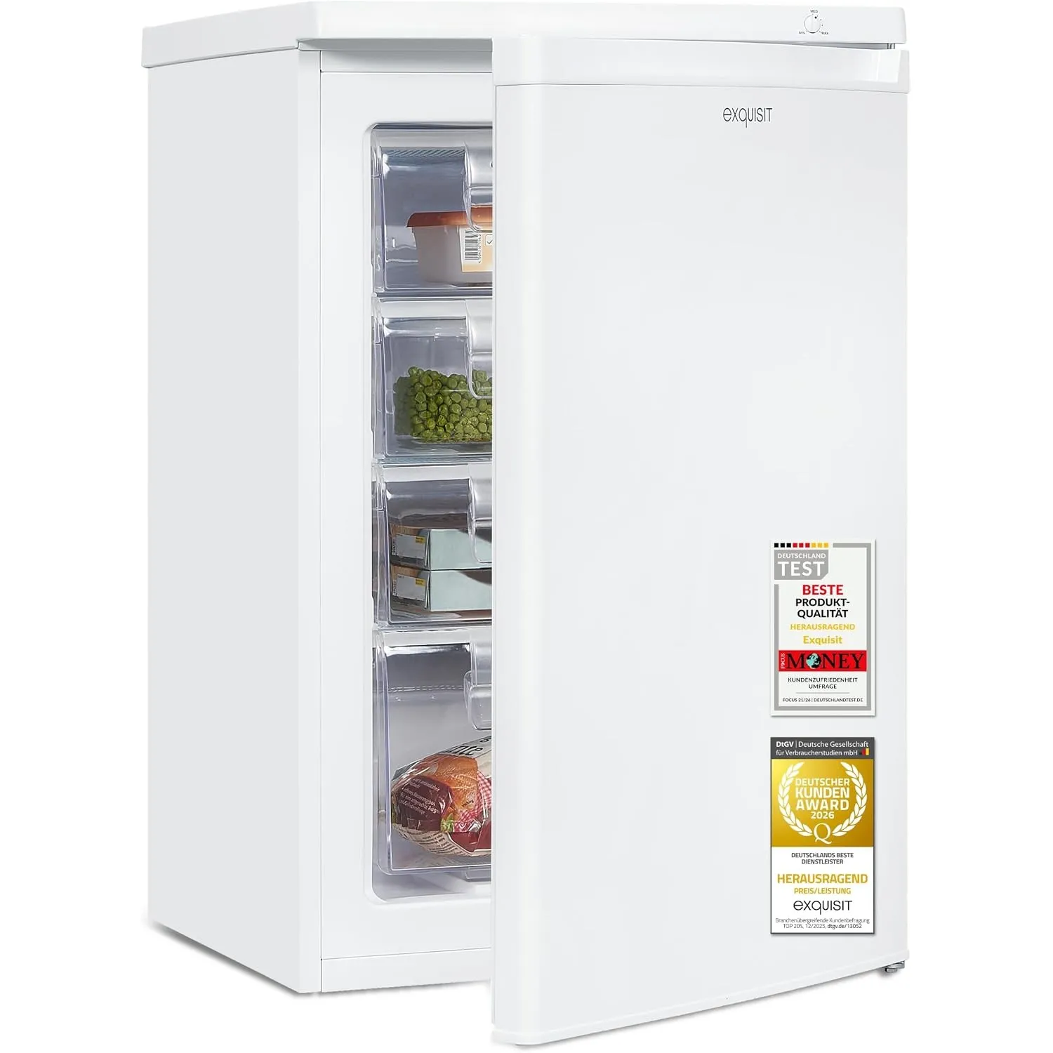 Exquisit Gefrierschrank | 91 l Nutzinhalt, Energieeffizienzklasse E, 40 dB(A) | kompakte Bauform, 4-Sterne-Gefrieren, m…