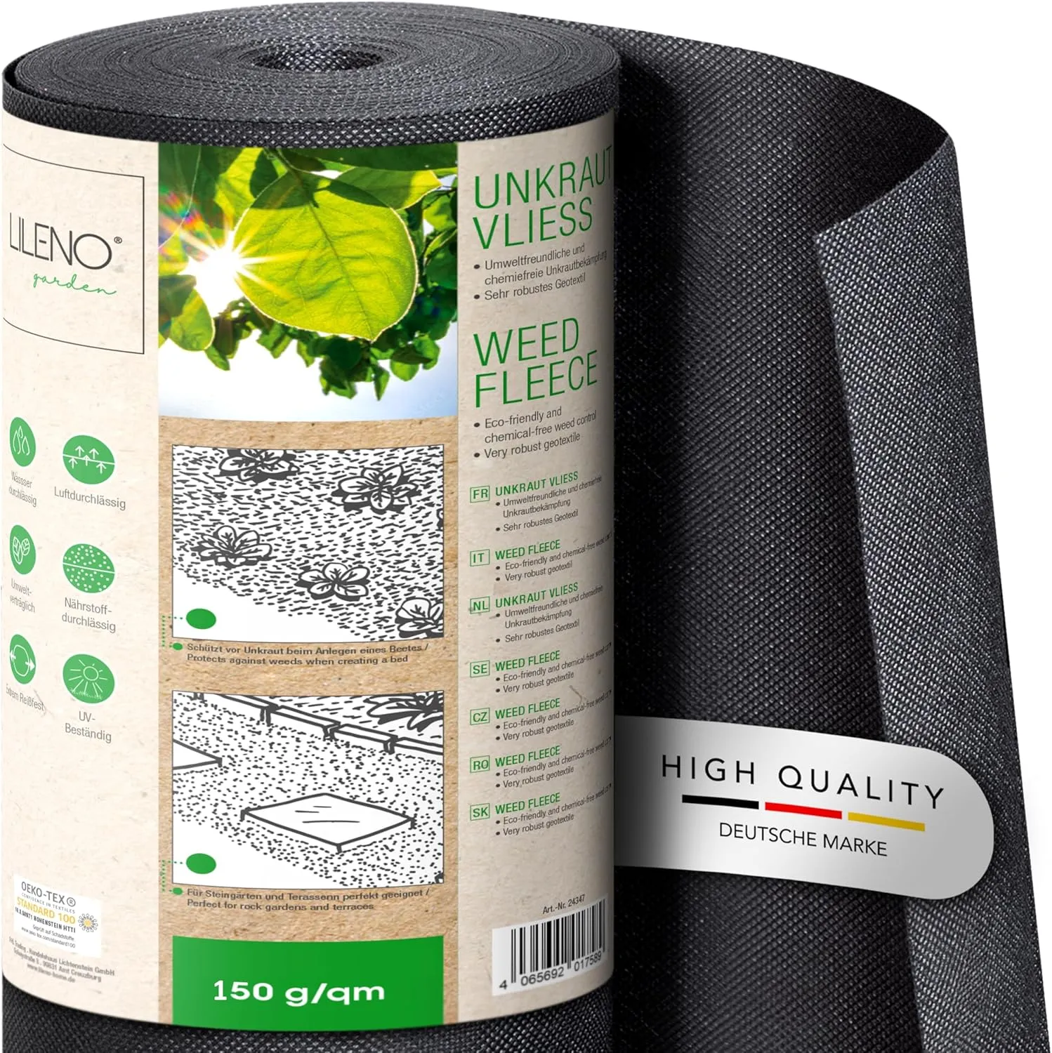 LILENO HOME 50m² Unkrautvlies Gartenvlies gegen Unkraut [150 g/qm] - Garten Unkrautfolie Wasserdurchlässig – Reißfestes…