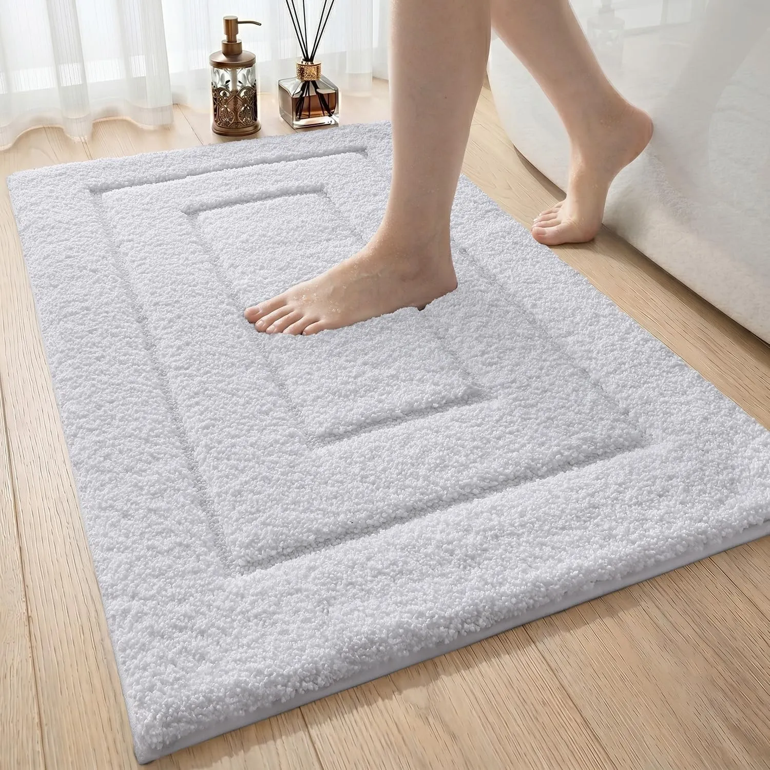 DEXI Badematte rutschfeste, weicher Mikrofaser, Weiß, 50 x 80 cm