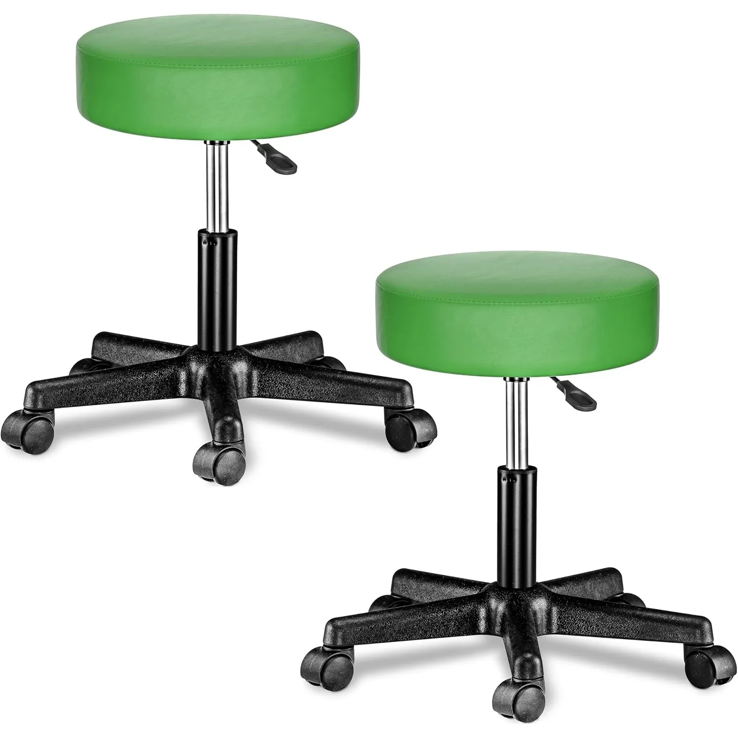 CASARIA® Rollhocker Höhenverstellbar 2er Set 10cm Polsterung 46-60cm Höhe 360° Drehbar Ø35cm Rund Rollen Bürohocker Dre…