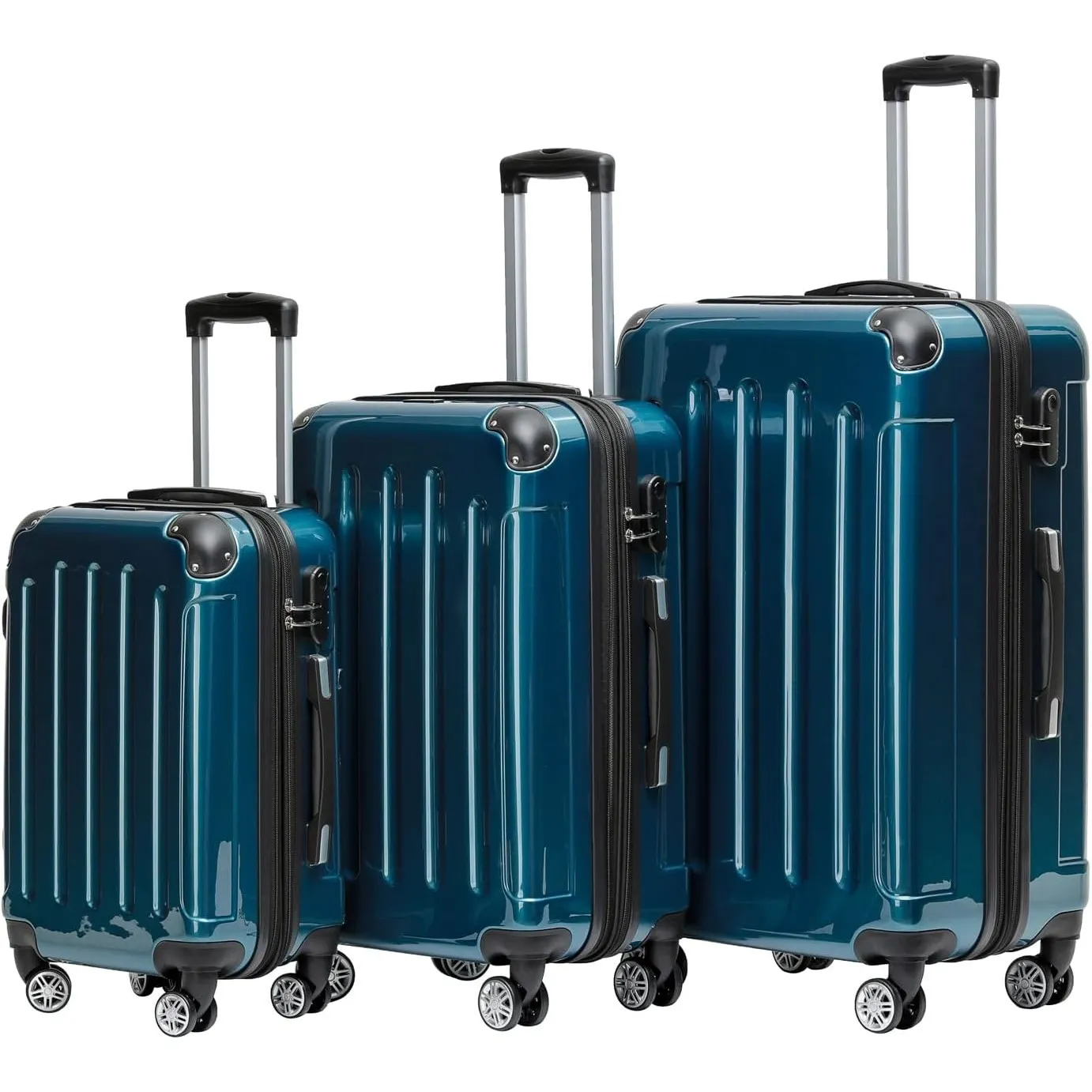 BEIBYE- 3er Kofferset Hartschalen-Koffer Reisekoffer Trolley Rollkoffer Set Reisekofferset (Pale Green)