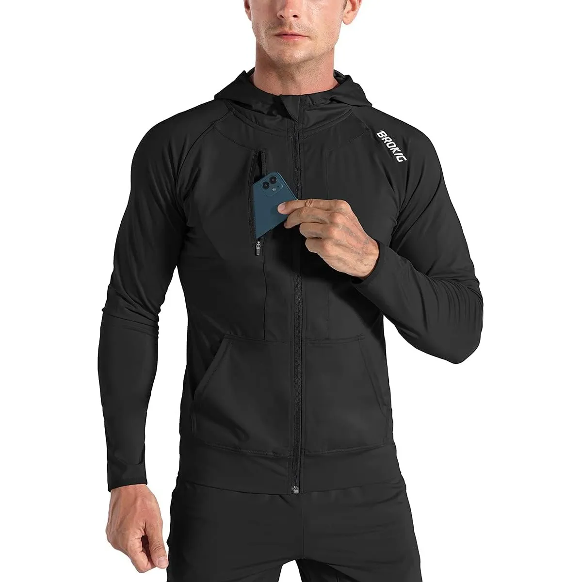 BROKIG Leichte Laufjacke Herren Hoodie Fitness Sportjacke
