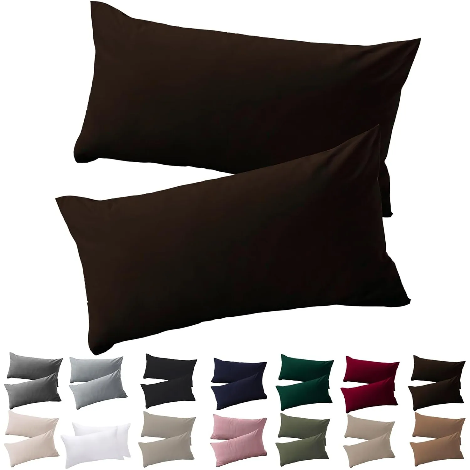 Soifox Kissenbezug 40 x 80 2er Set - Kopfkissenbezug 40x80 Braun 100% Mikrofaser bügelfrei & knitterfrei mit Reißversch…