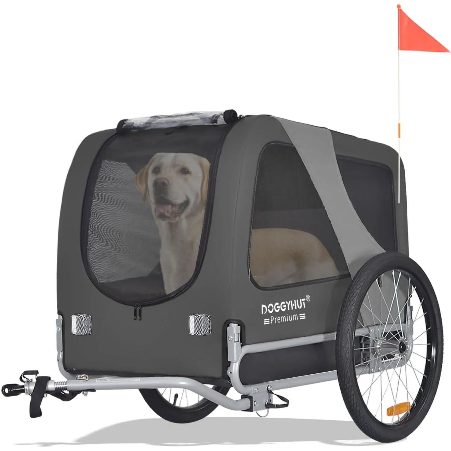 DOGGYHUT® Premium Large Hundeanhänger Fahrradanhänger groß ca. 270 Liter Volumen für mittelgroße und große Hunde