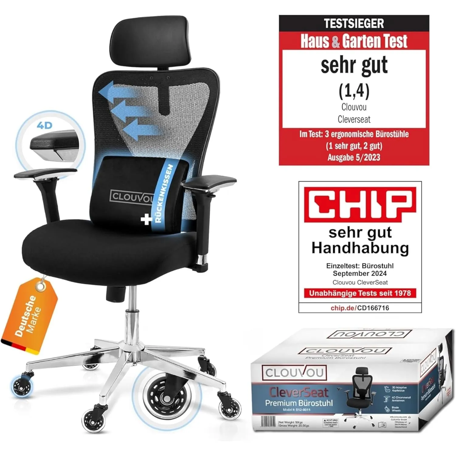 CLOUVOU CleverSeat Bürostuhl Ergonomisch Homeoffice