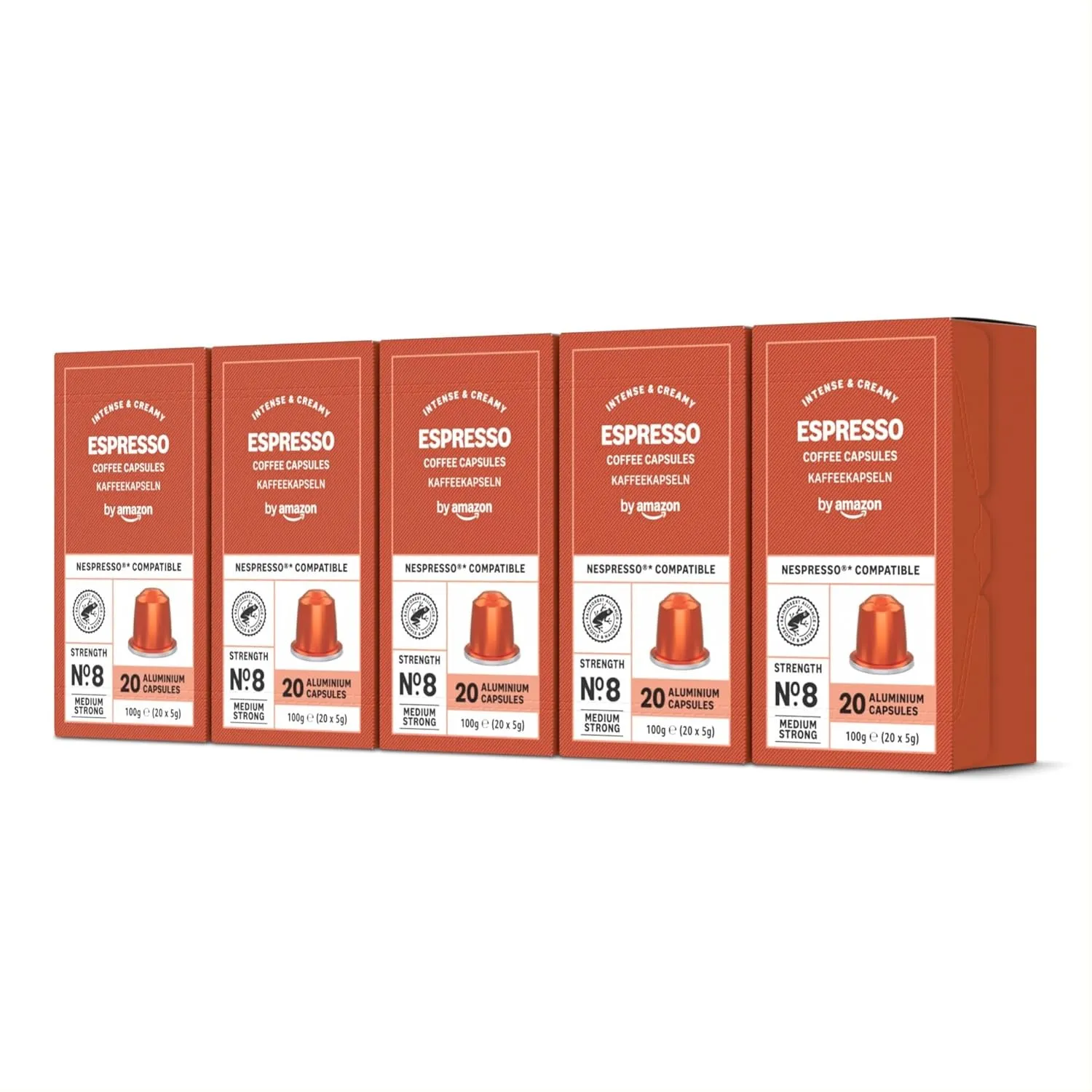 by Amazon Espresso-Kaffeekapseln aus Aluminium, kompatibel mit Nespresso, leicht geröstet, 100 Stück (5 Packungen mit j…