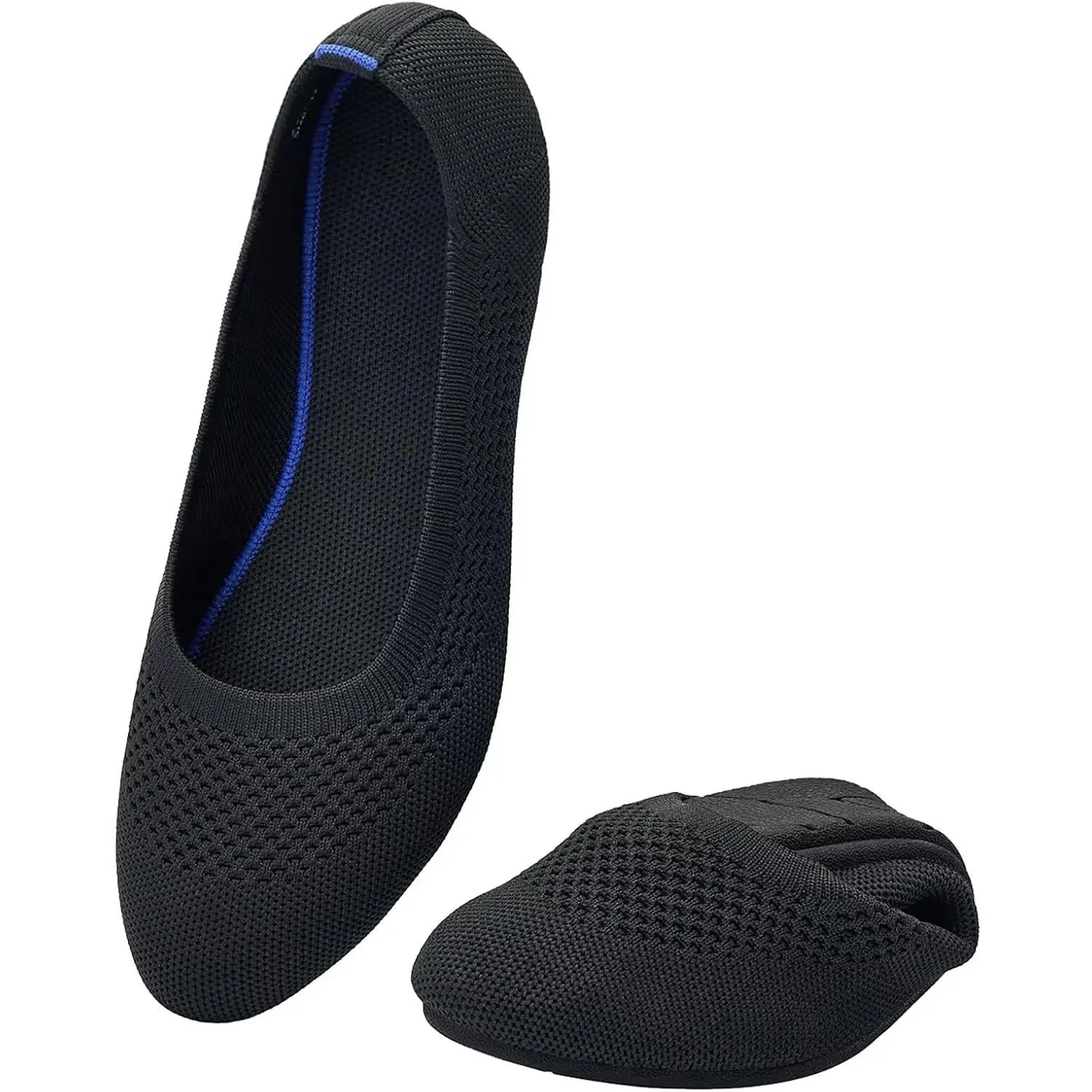 Puxowe Damen Strick-Ballerinas mit Rundkappe Flache Slip-On Schuhe Superweich für Komfort Bequem für Spaziergänge Niedr…