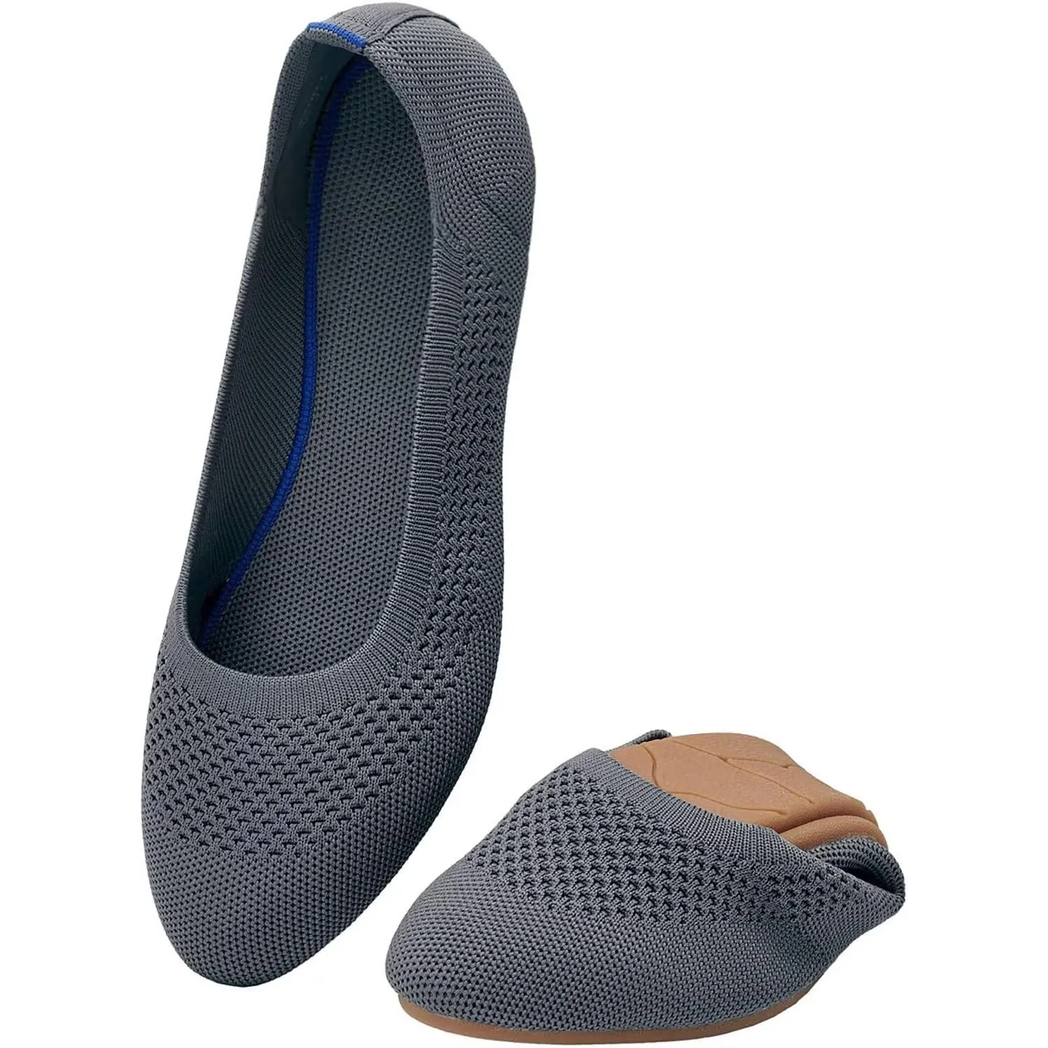 Puxowe Damen Strick-Ballerinas mit Rundkappe Flache Slip-On Schuhe Superweich für Komfort Bequem für Spaziergänge Niedr…