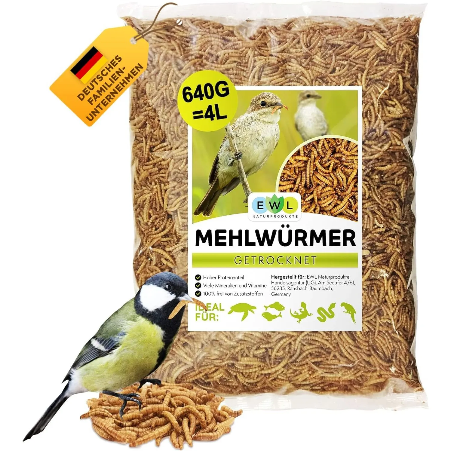 EWL Getrocknete Mehlwürmer 640g (4L) | Vogelfutter & Wildvogelfutter
