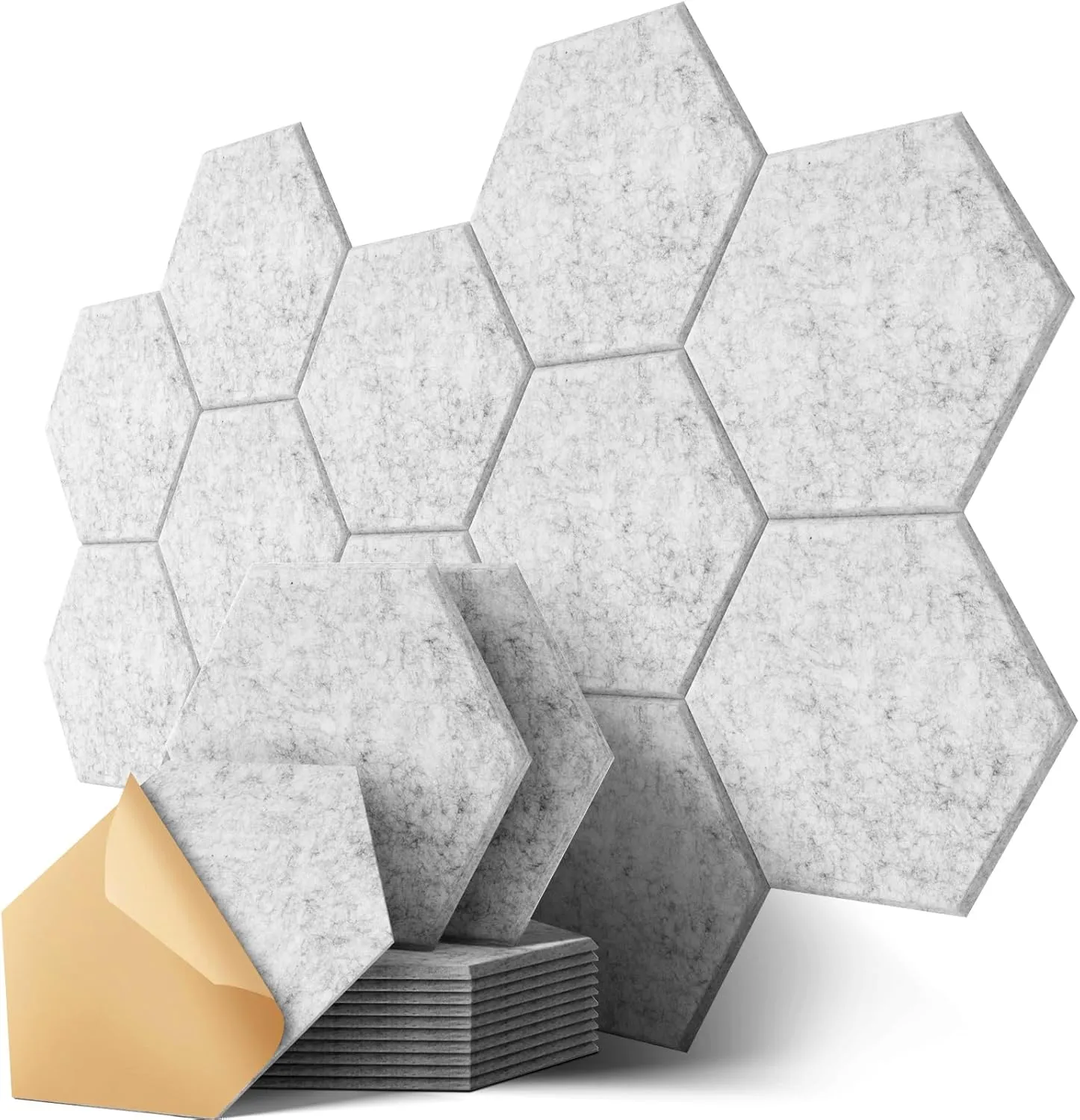 Hexagon Akustikplatten Selbstklebend, 12 Stück Hohe Dichte Schallabsorber für Decken-/Tür-/Wanddekoration und Akustische Behandlung, Studio/home/Gaming Deko (30x26x0.9cm)