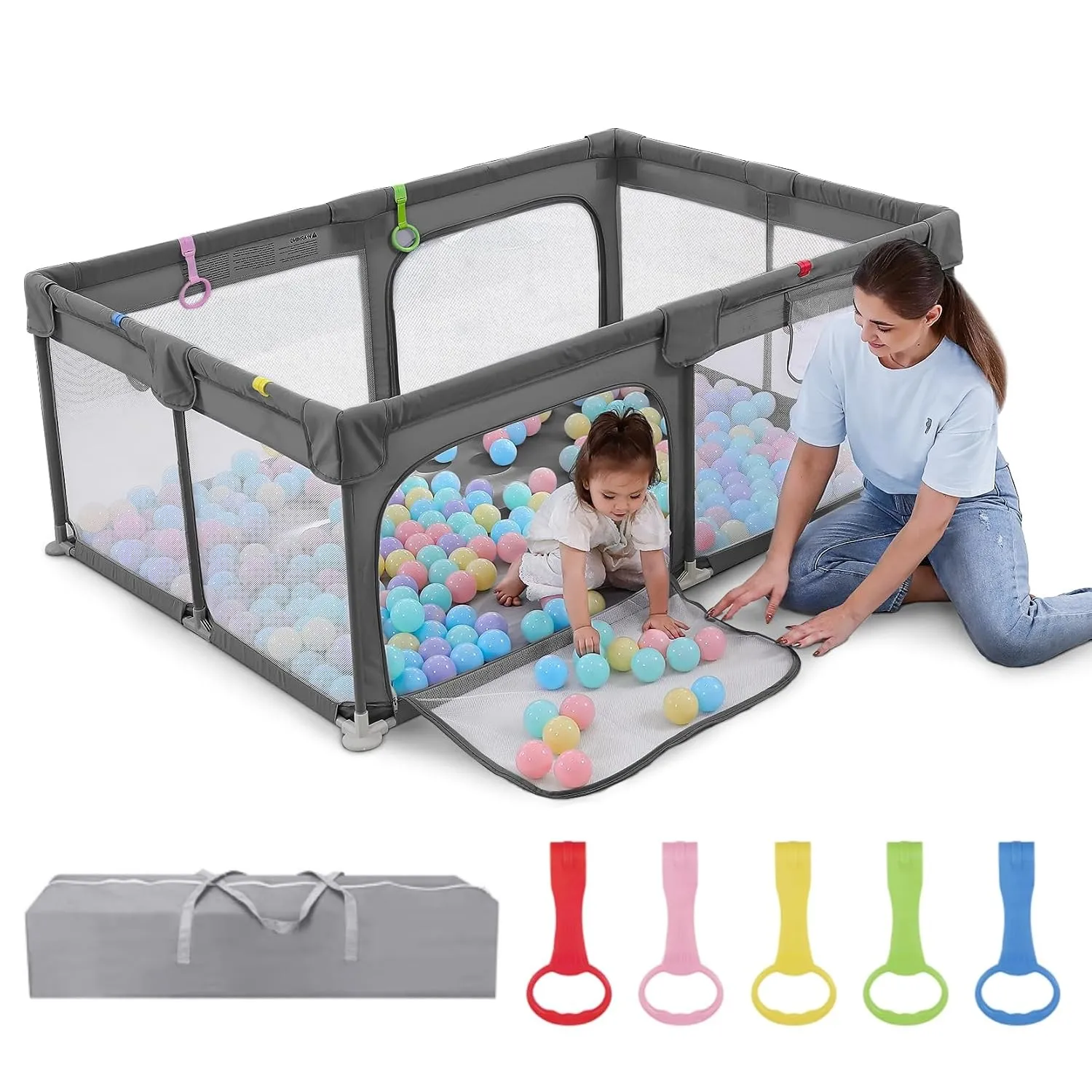 Dripex Laufstall Baby, Laufgitter 120×180cm, atmungsaktiv, Dunkelgrau