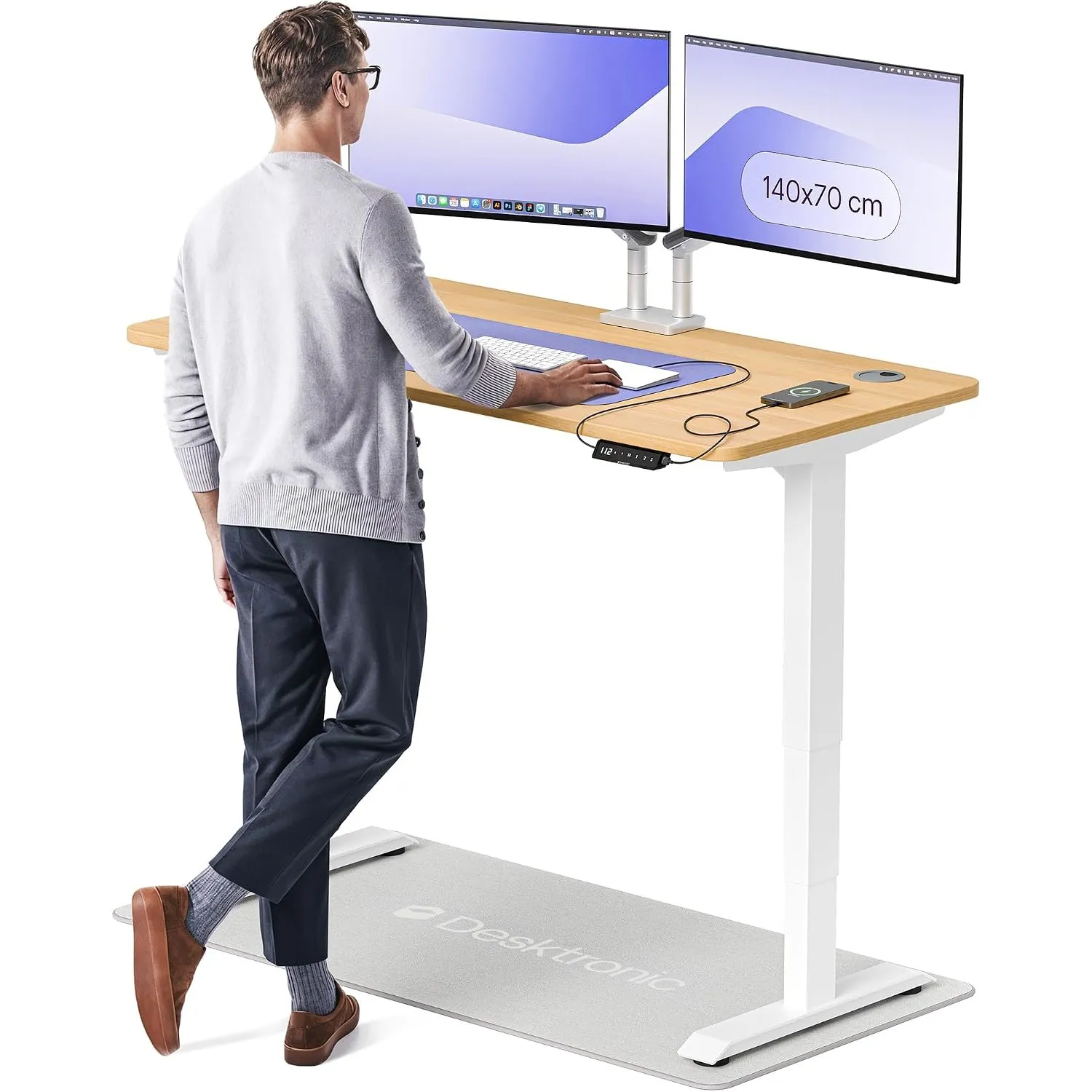 Desktronic HomePro Höhenverstellbarer Schreibtisch 140 × 70 cm – Elektrischer Schreibtisch Mit Zwei Elektrischen Motore…