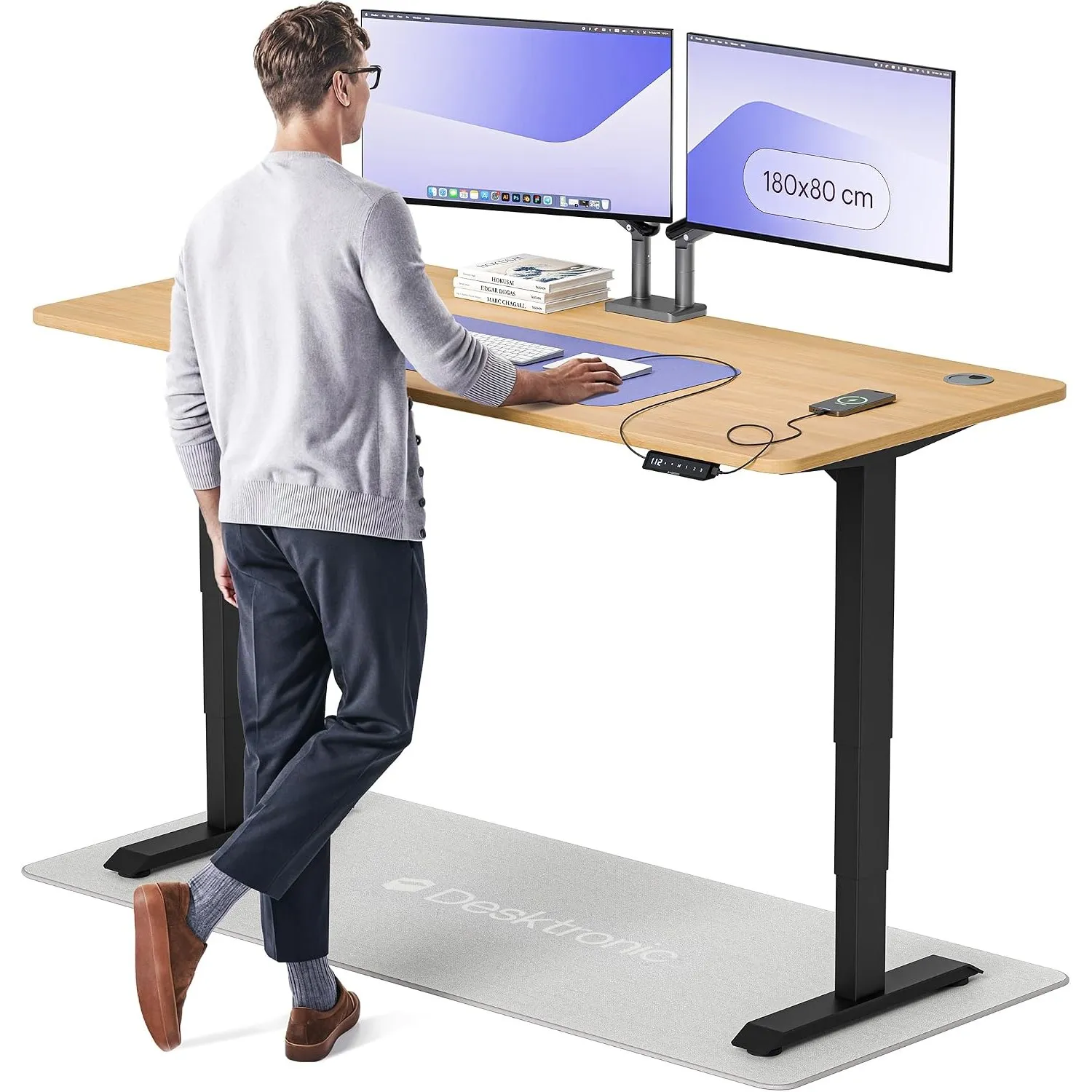 Desktronic HomePro Höhenverstellbarer Schreibtisch 180 × 80 cm – Elektrischer Schreibtisch Mit Zwei Elektrischen Motore…