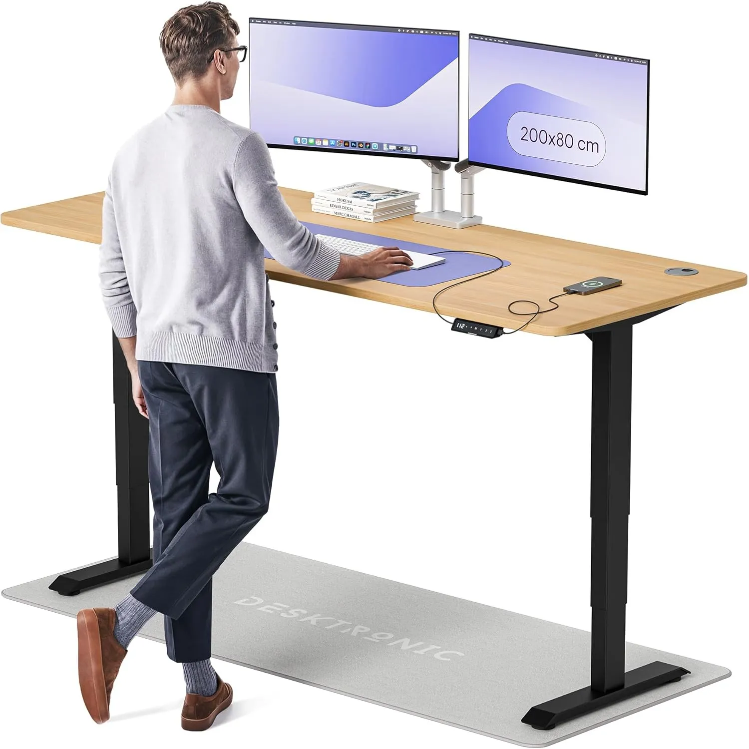 Desktronic HomePro Höhenverstellbarer Schreibtisch 200 × 80 cm – Elektrischer Schreibtisch Mit Zwei Elektrischen Motore…