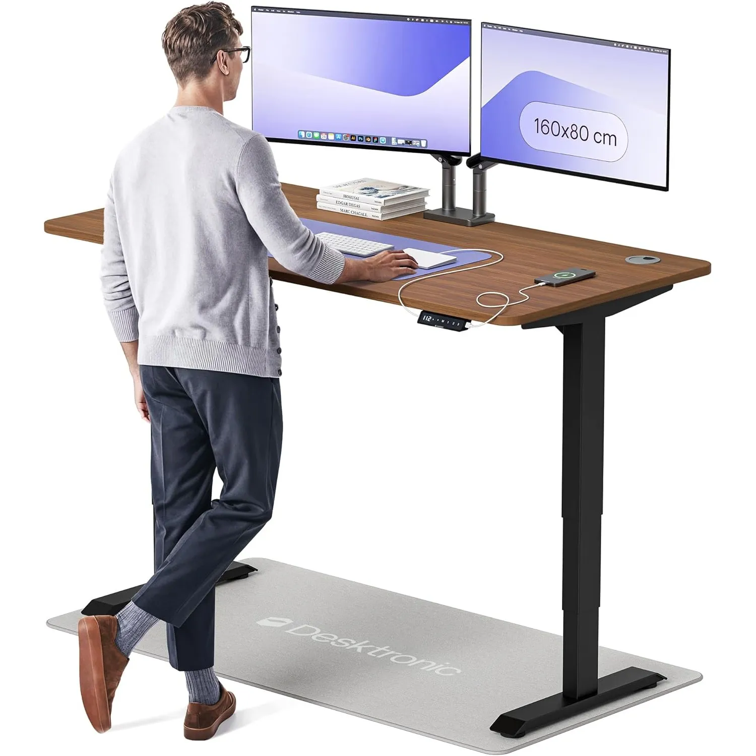 Desktronic HomePro Höhenverstellbarer Schreibtisch 160 × 80 cm – Elektrischer Schreibtisch Mit Zwei Elektrischen Motore…