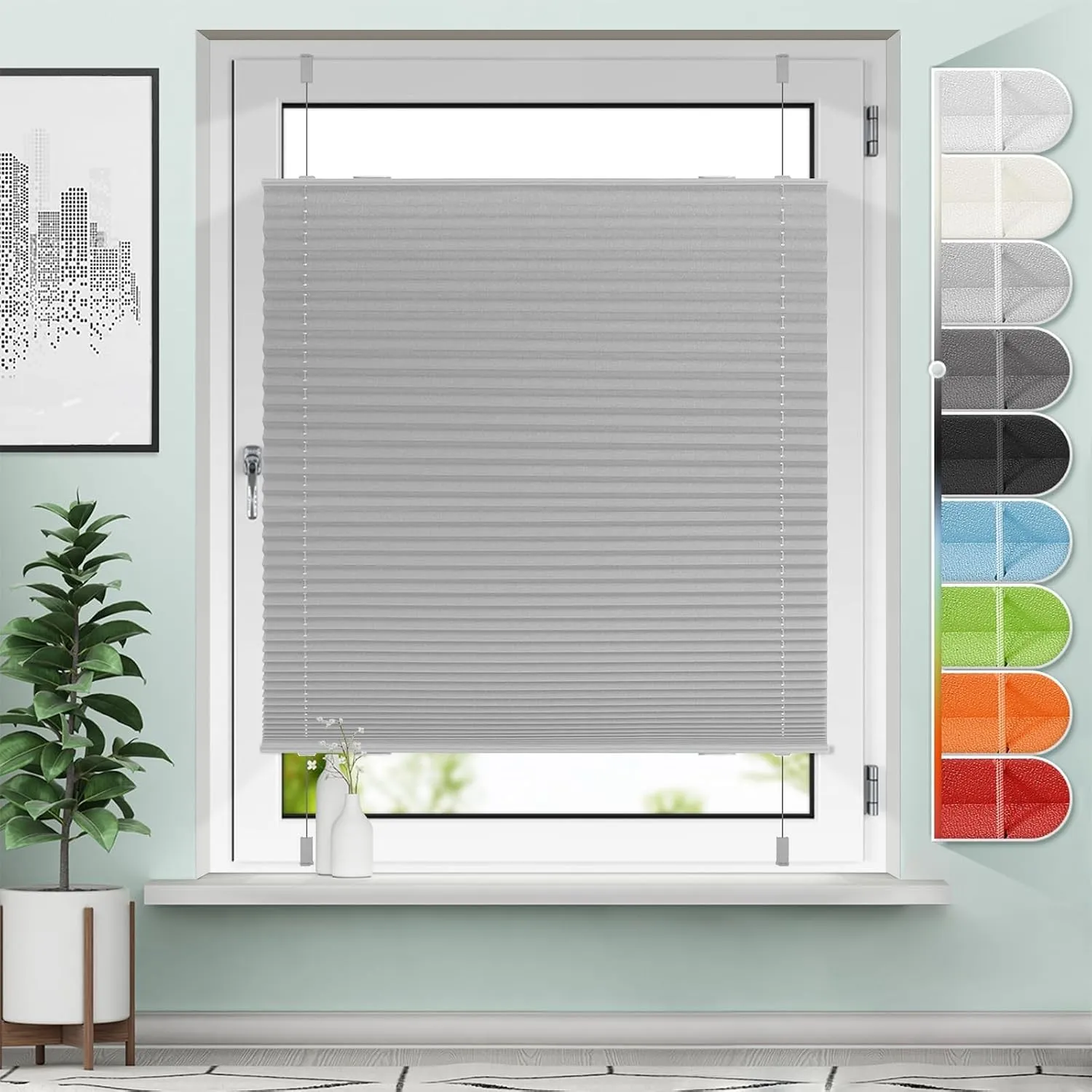 Plissee ohne Bohren Hellgrau B85 x H150 cm Klemmfix Plisseerollo Blickdicht und lichtdurchlässig Faltrollo Sichtschutz …