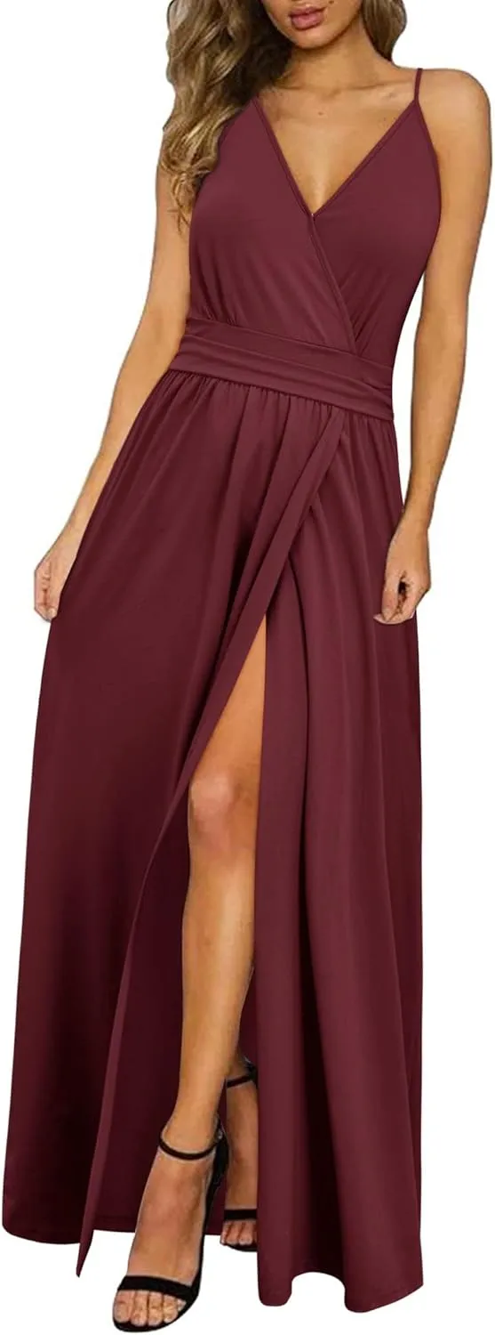 Newshows Women’s Summer Dress, Long Maxi Dress, Summer V-Neck Dress, Slit, Elegant, Spaghetti Straps, Casual Dress, for…