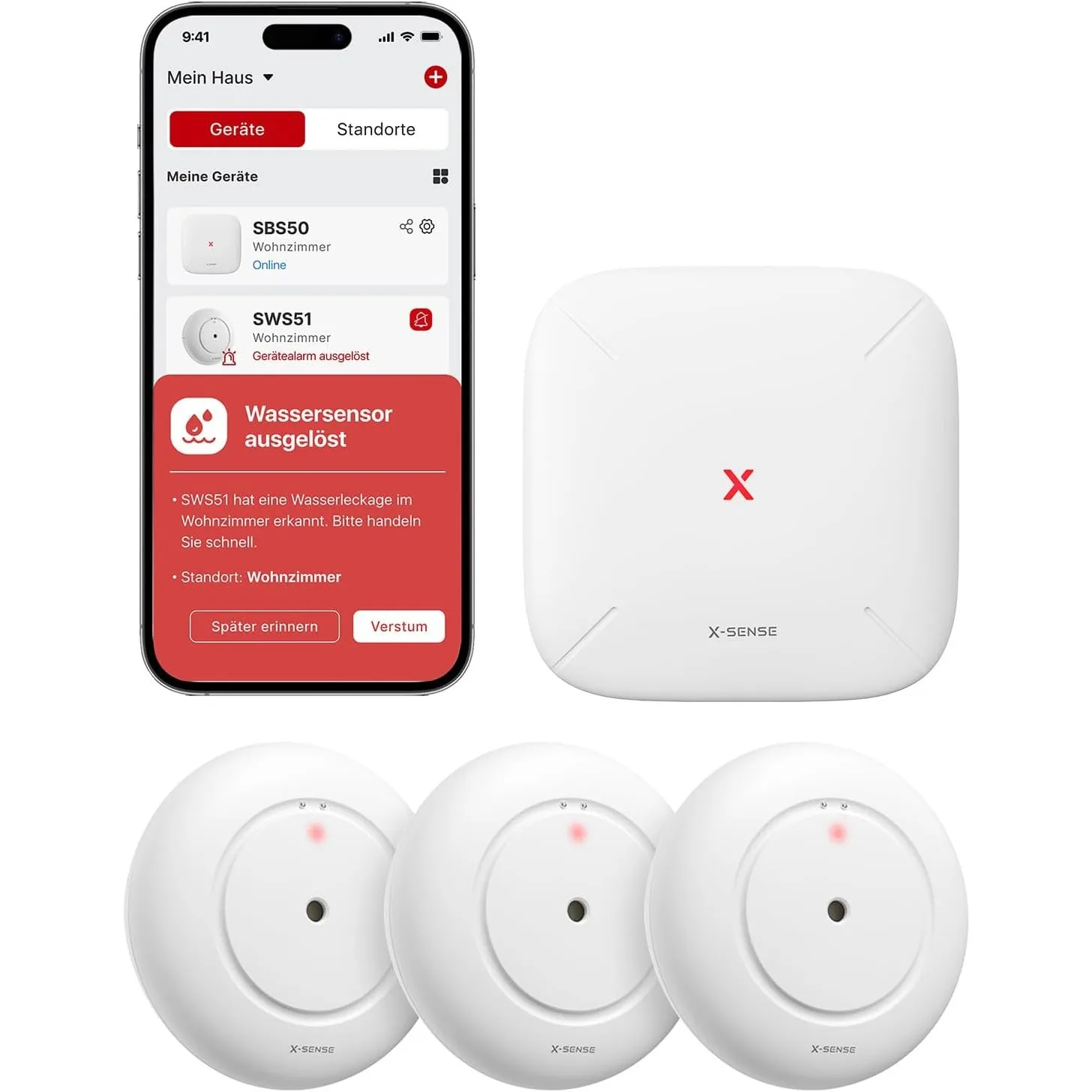 X-Sense Smart Wassermelder mit Batterie, WLAN Wassersensor, kompakter Überschwemmungssensor mit Einstellbarer Lautstärk…