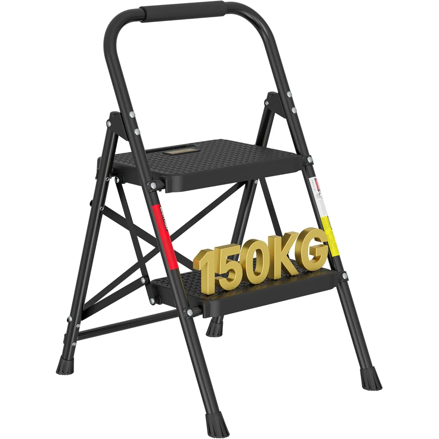 BONTEC Trittleiter 2 Stufen Klappbar, Tritthocker aus Stahl, bis 150 kg | Breite rutschfeste Pedale, faltbare Trittleit…