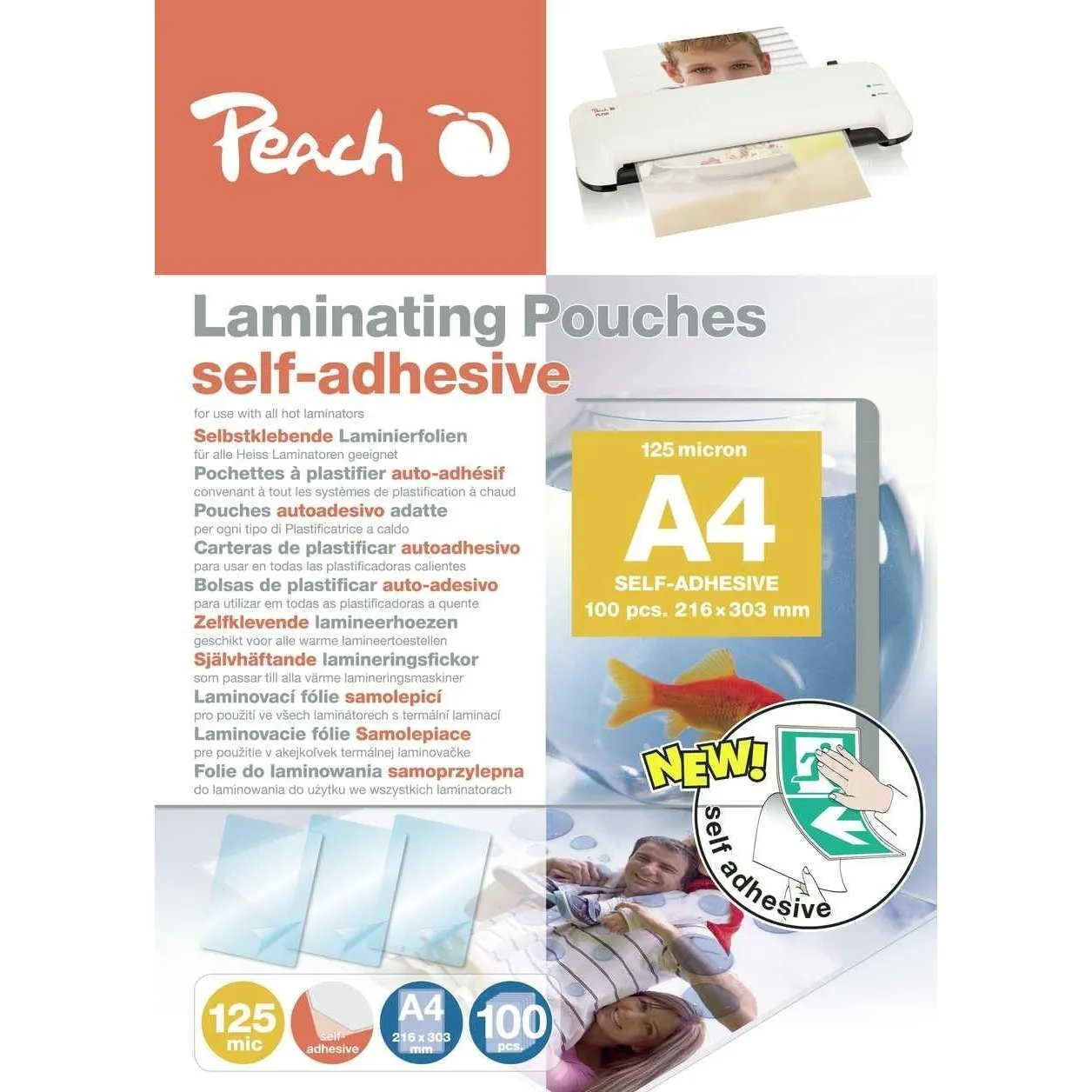 Peach Laminierfolie A4-125 mic - 100 St. - selbstklebende Rückseite - geeignet für selfmade Bilder oder Schilder etc. -…