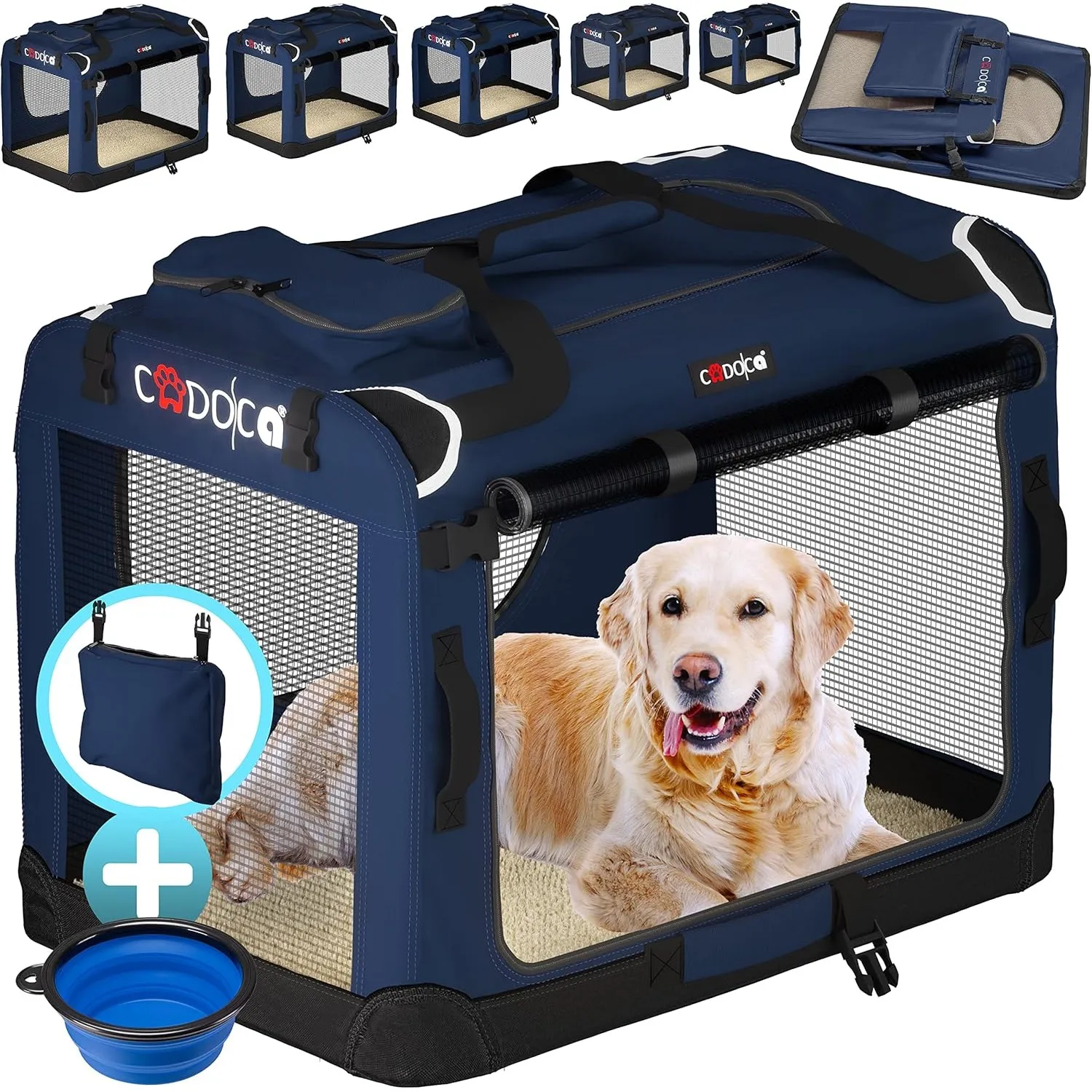 CADOCA® Hundebox XXL 90x60x66cm faltbar atmungsaktiv robust Hundetransportbox Transporttasche Haustiertransportbox Hund…