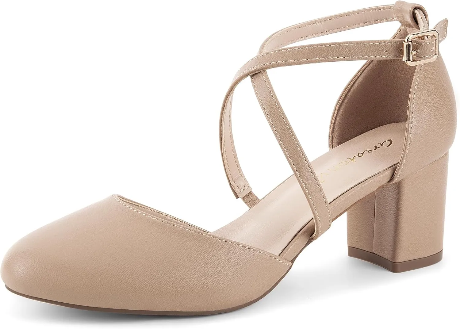 Greatonu Damen Pumps Riemchenpumps Spangenpumps Sandale mit Kreuz Knöchelriemen Blockabsatz Geschlossener Spitze Glitze…