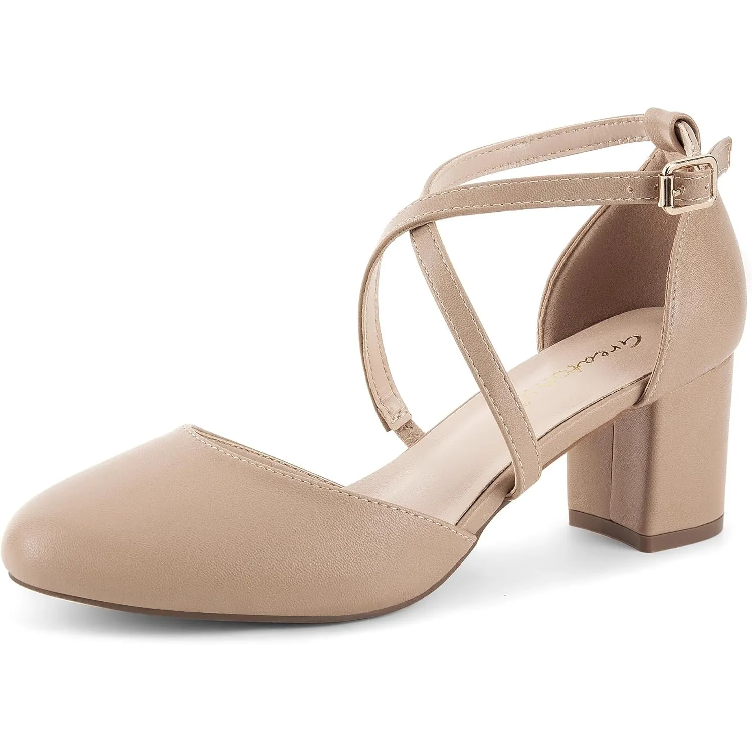 Greatonu Damen Pumps Riemchenpumps Spangenpumps Sandale mit Kreuz Knöchelriemen Blockabsatz Geschlossener Spitze Glitze…