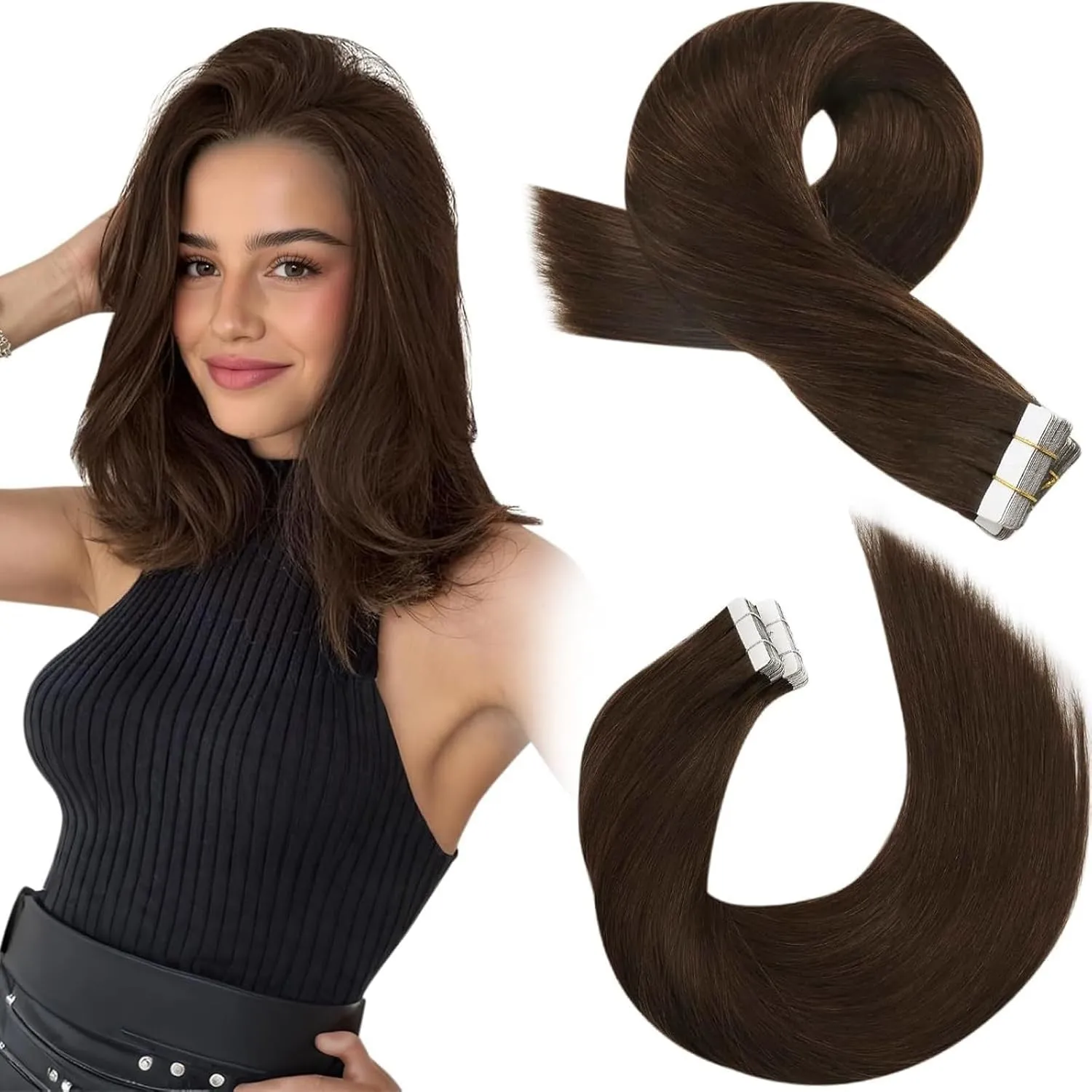 Moresoo Invisible Tape Extensions Echthaar 30cm Dunkelbraun 20 Stück 30g